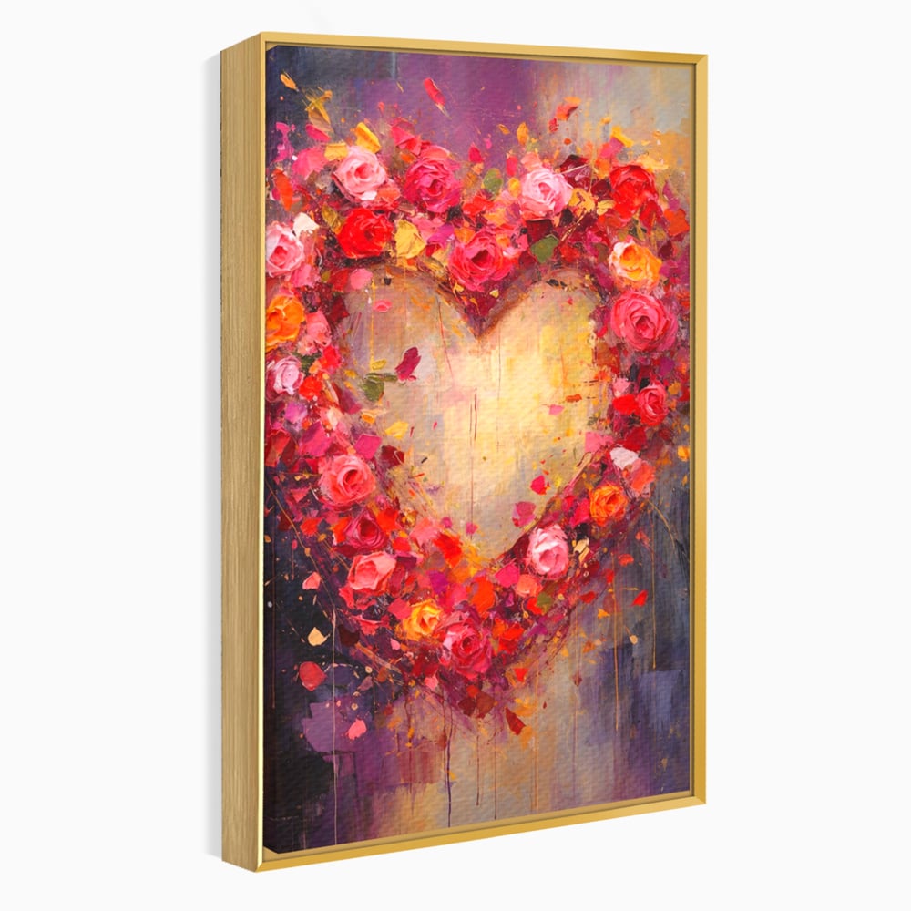 Tablou Canvas Premium, LuxCanva® E1082, Inima din Trandafiri, Dragoste, Inima, Roz, Flori, Coronita, Iubire, Valentine’s Day, Buchet, Promisiune, Daruire, Living, Dormitor