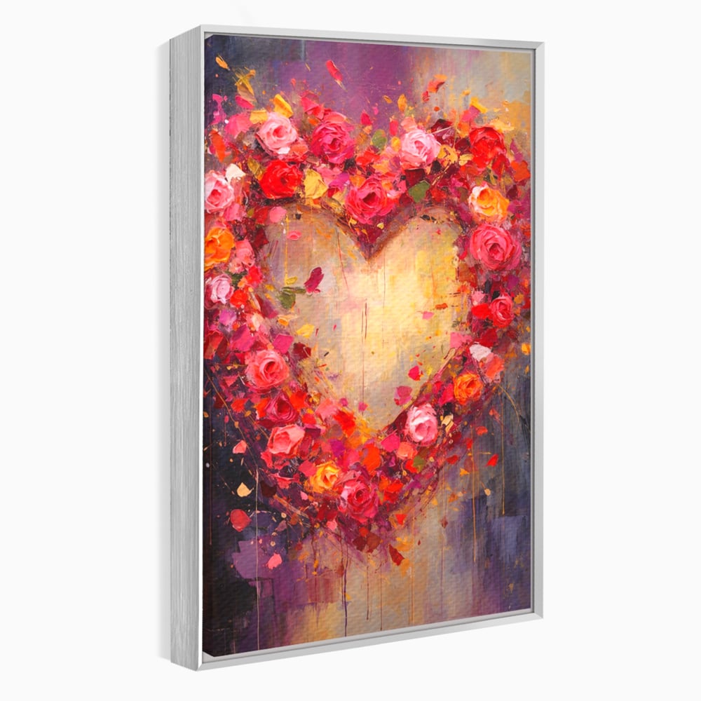 Tablou Canvas Premium, LuxCanva® E1082, Inima din Trandafiri, Dragoste, Inima, Roz, Flori, Coronita, Iubire, Valentine’s Day, Buchet, Promisiune, Daruire, Living, Dormitor