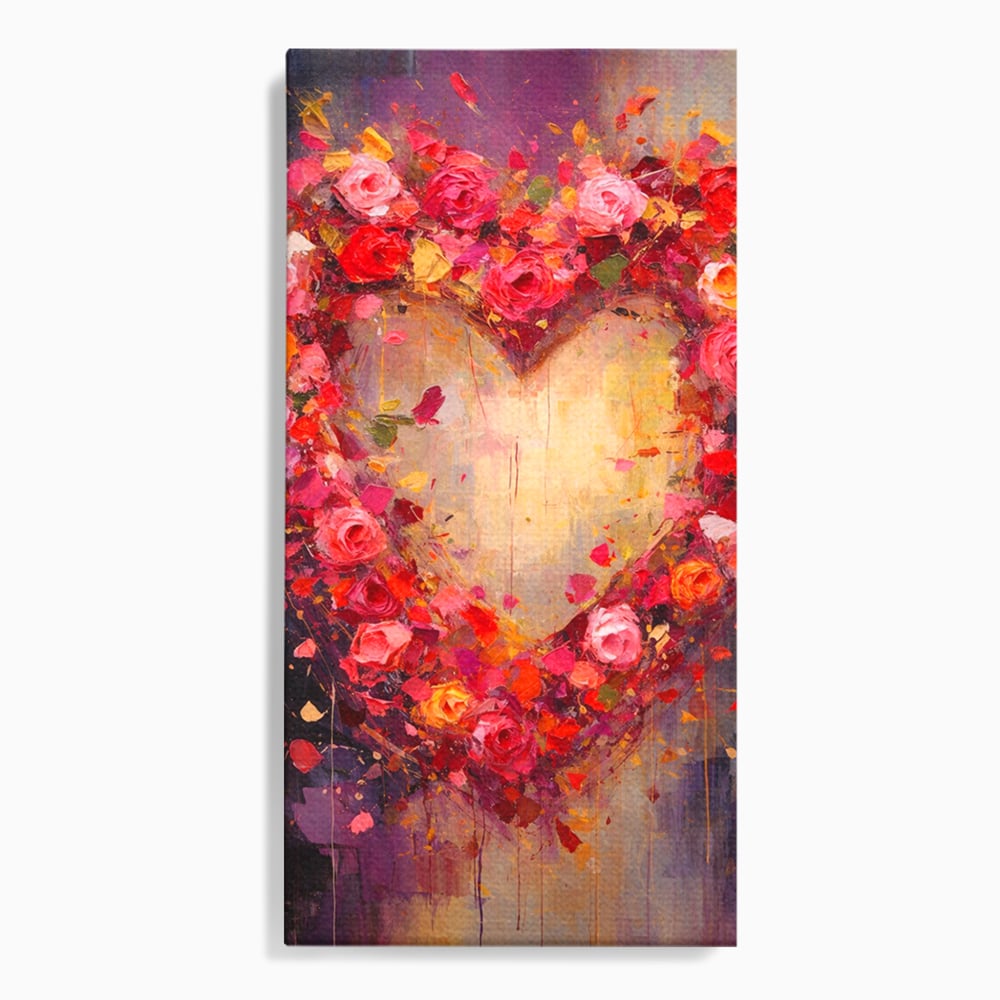 Tablou Canvas Premium, LuxCanva® E1082, Inima din Trandafiri, Dragoste, Inima, Roz, Flori, Coronita, Iubire, Valentine’s Day, Buchet, Promisiune, Daruire, Living, Dormitor