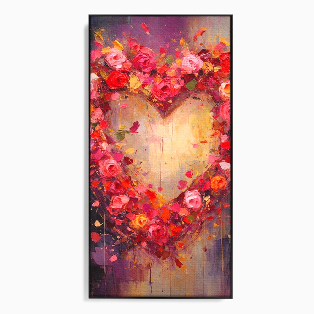 Tablou Canvas Premium, LuxCanva® E1082, Inima din Trandafiri, Dragoste, Inima, Roz, Flori, Coronita, Iubire, Valentine’s Day, Buchet, Promisiune, Daruire, Living, Dormitor