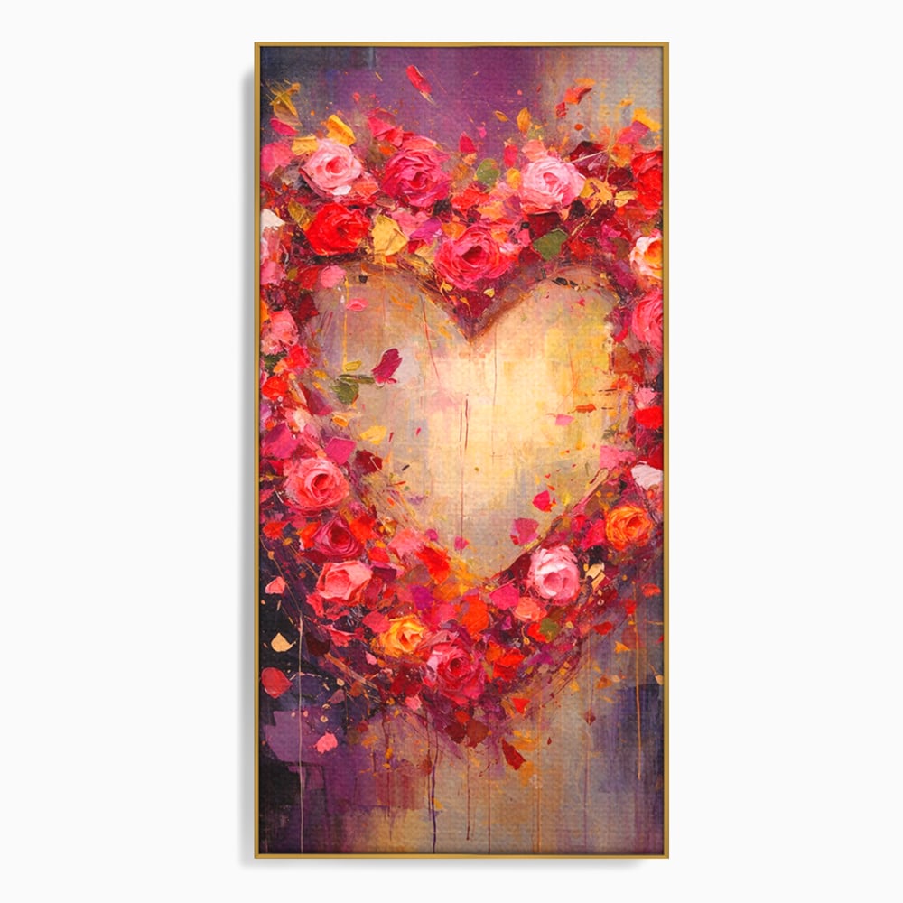 Tablou Canvas Premium, LuxCanva® E1082, Inima din Trandafiri, Dragoste, Inima, Roz, Flori, Coronita, Iubire, Valentine’s Day, Buchet, Promisiune, Daruire, Living, Dormitor