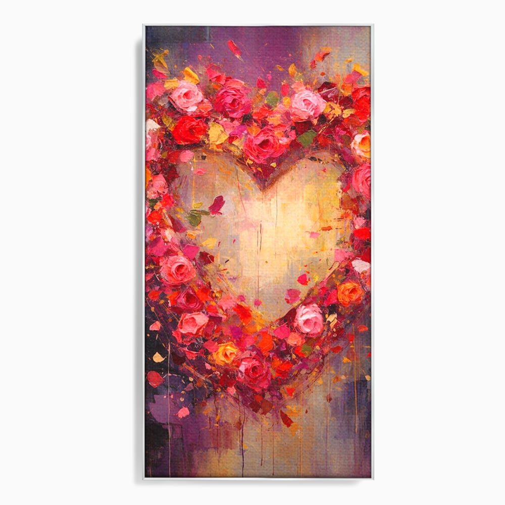 Tablou Canvas Premium, LuxCanva® E1082, Inima din Trandafiri, Dragoste, Inima, Roz, Flori, Coronita, Iubire, Valentine’s Day, Buchet, Promisiune, Daruire, Living, Dormitor
