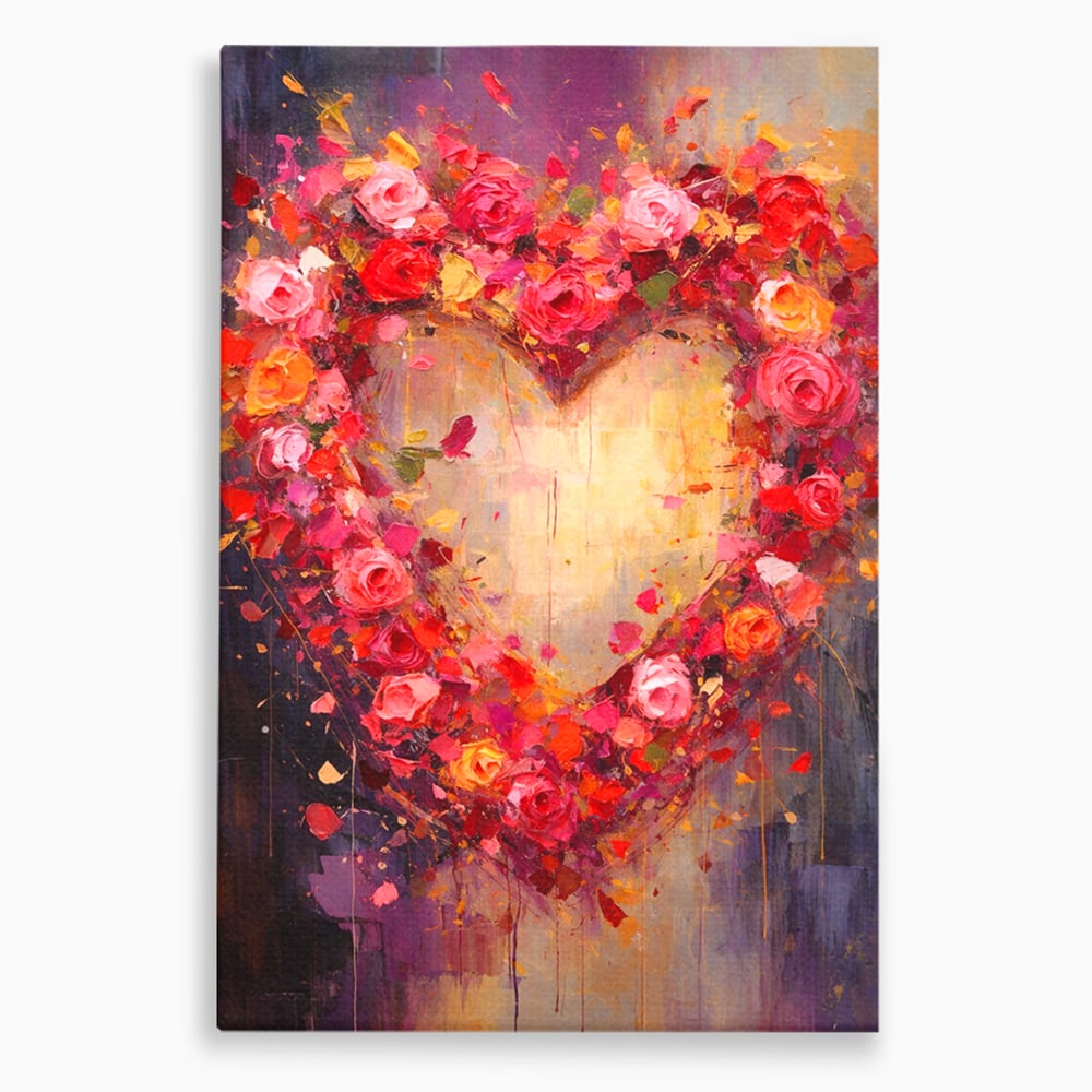 Tablou Canvas Premium, LuxCanva® E1082, Inima din Trandafiri, Dragoste, Inima, Roz, Flori, Coronita, Iubire, Valentine’s Day, Buchet, Promisiune, Daruire, Living, Dormitor