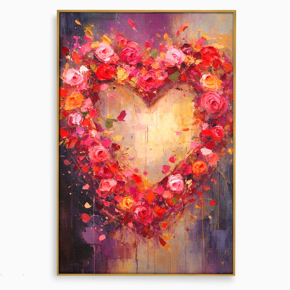 Tablou Canvas Premium, LuxCanva® E1082, Inima din Trandafiri, Dragoste, Inima, Roz, Flori, Coronita, Iubire, Valentine’s Day, Buchet, Promisiune, Daruire, Living, Dormitor