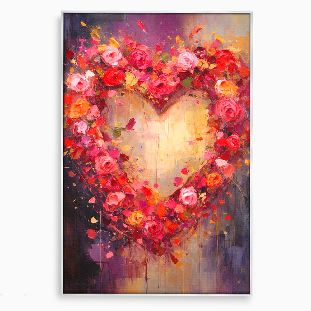 Tablou Canvas Premium, LuxCanva® E1082, Inima din Trandafiri, Dragoste, Inima, Roz, Flori, Coronita, Iubire, Valentine’s Day, Buchet, Promisiune, Daruire, Living, Dormitor
