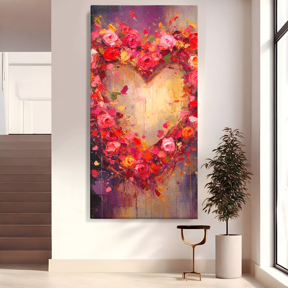 Tablou Canvas Premium, LuxCanva® E1082, Inima din Trandafiri, Dragoste, Inima, Roz, Flori, Coronita, Iubire, Valentine’s Day, Buchet, Promisiune, Daruire, Living, Dormitor