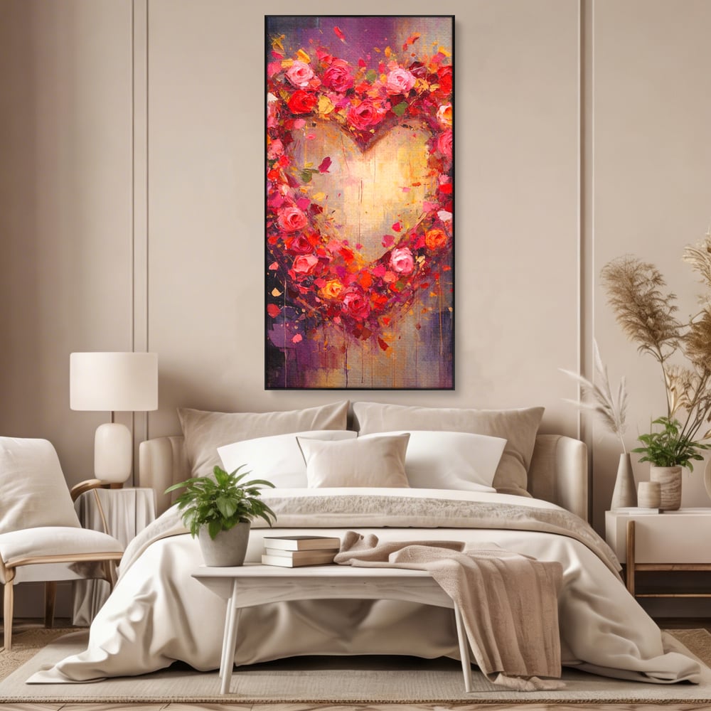 Tablou Canvas Premium, LuxCanva® E1082, Inima din Trandafiri, Dragoste, Inima, Roz, Flori, Coronita, Iubire, Valentine’s Day, Buchet, Promisiune, Daruire, Living, Dormitor