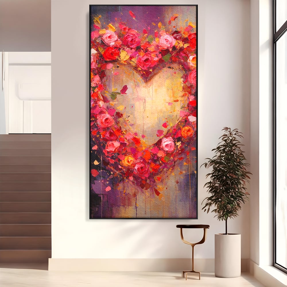 Tablou Canvas Premium, LuxCanva® E1082, Inima din Trandafiri, Dragoste, Inima, Roz, Flori, Coronita, Iubire, Valentine’s Day, Buchet, Promisiune, Daruire, Living, Dormitor