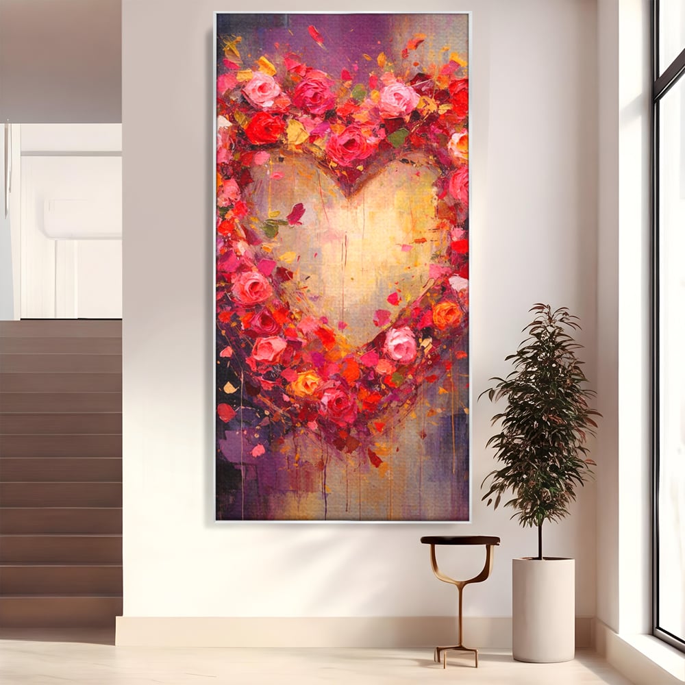 Tablou Canvas Premium, LuxCanva® E1082, Inima din Trandafiri, Dragoste, Inima, Roz, Flori, Coronita, Iubire, Valentine’s Day, Buchet, Promisiune, Daruire, Living, Dormitor