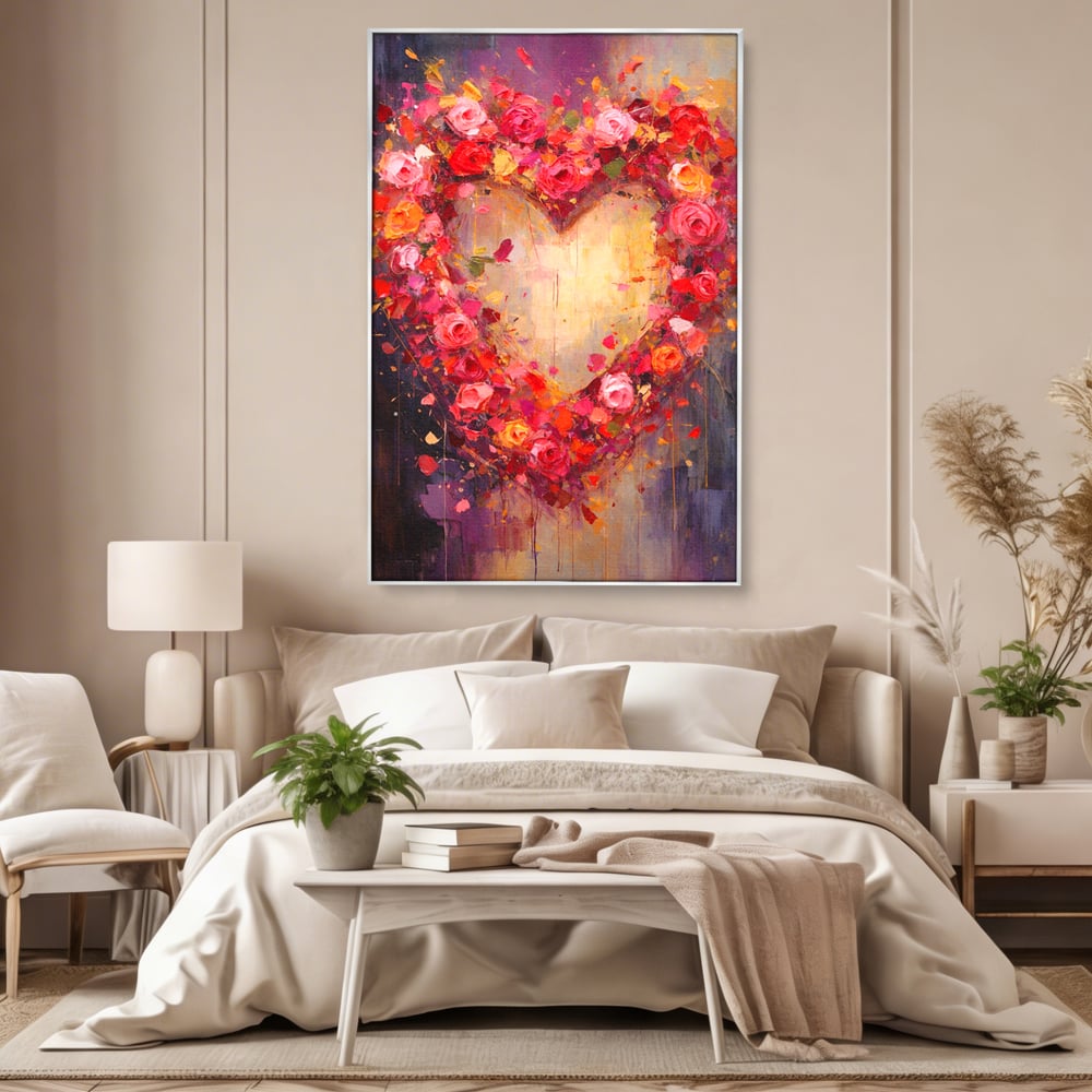 Tablou Canvas Premium, LuxCanva® E1082, Inima din Trandafiri, Dragoste, Inima, Roz, Flori, Coronita, Iubire, Valentine’s Day, Buchet, Promisiune, Daruire, Living, Dormitor