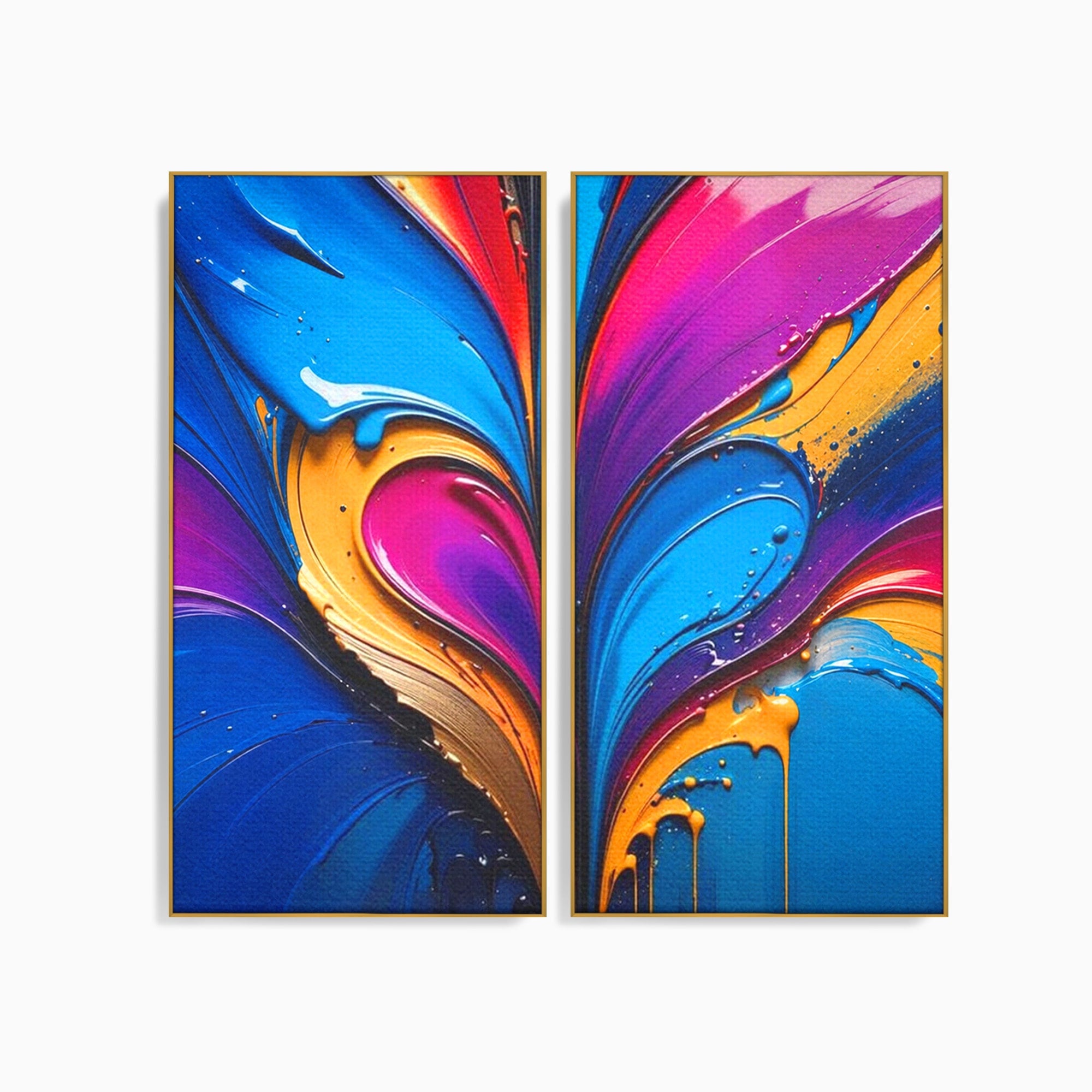 Set 2 Tablouri Canvas Premium LuxCanva® E2-1040, Aripile Vietii, Abstract, Fluid, Texturat, Aripi, Calm, Living Room, Culori vibrante