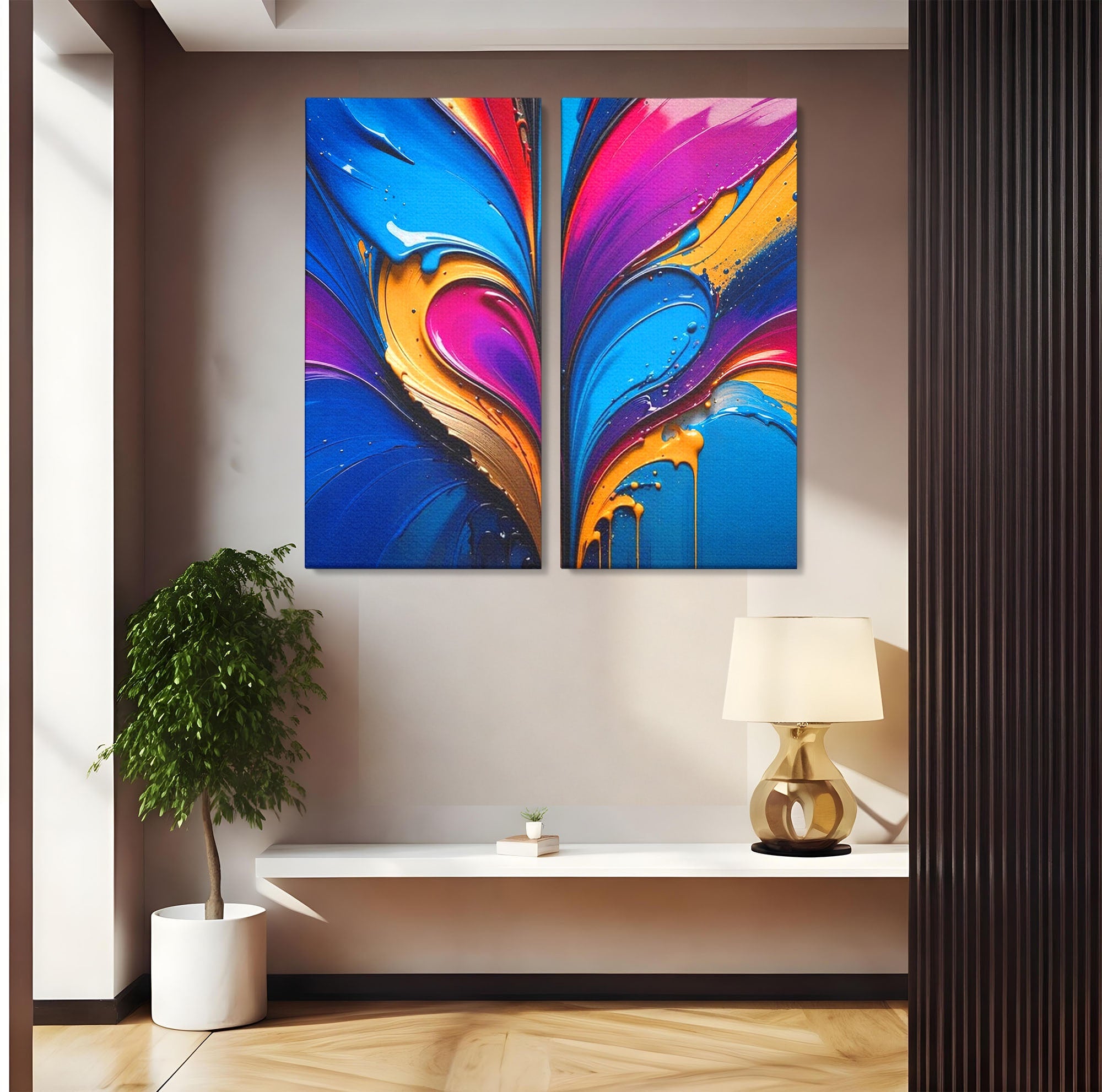 Set 2 Tablouri Canvas Premium LuxCanva® E2-1040, Aripile Vietii, Abstract, Fluid, Texturat, Aripi, Calm, Living Room, Culori vibrante
