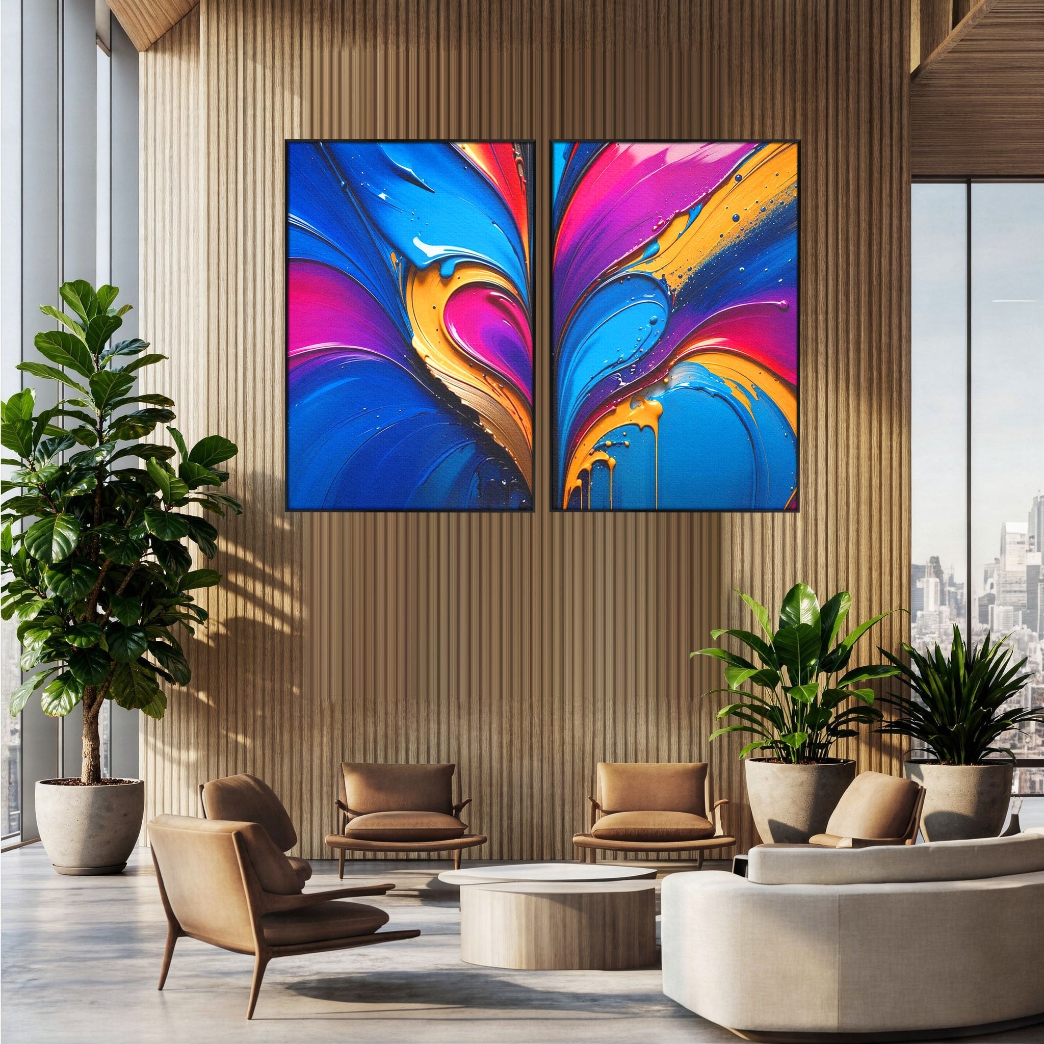 Set 2 Tablouri Canvas Premium LuxCanva® E2-1040, Aripile Vietii, Abstract, Fluid, Texturat, Aripi, Calm, Living Room, Culori vibrante