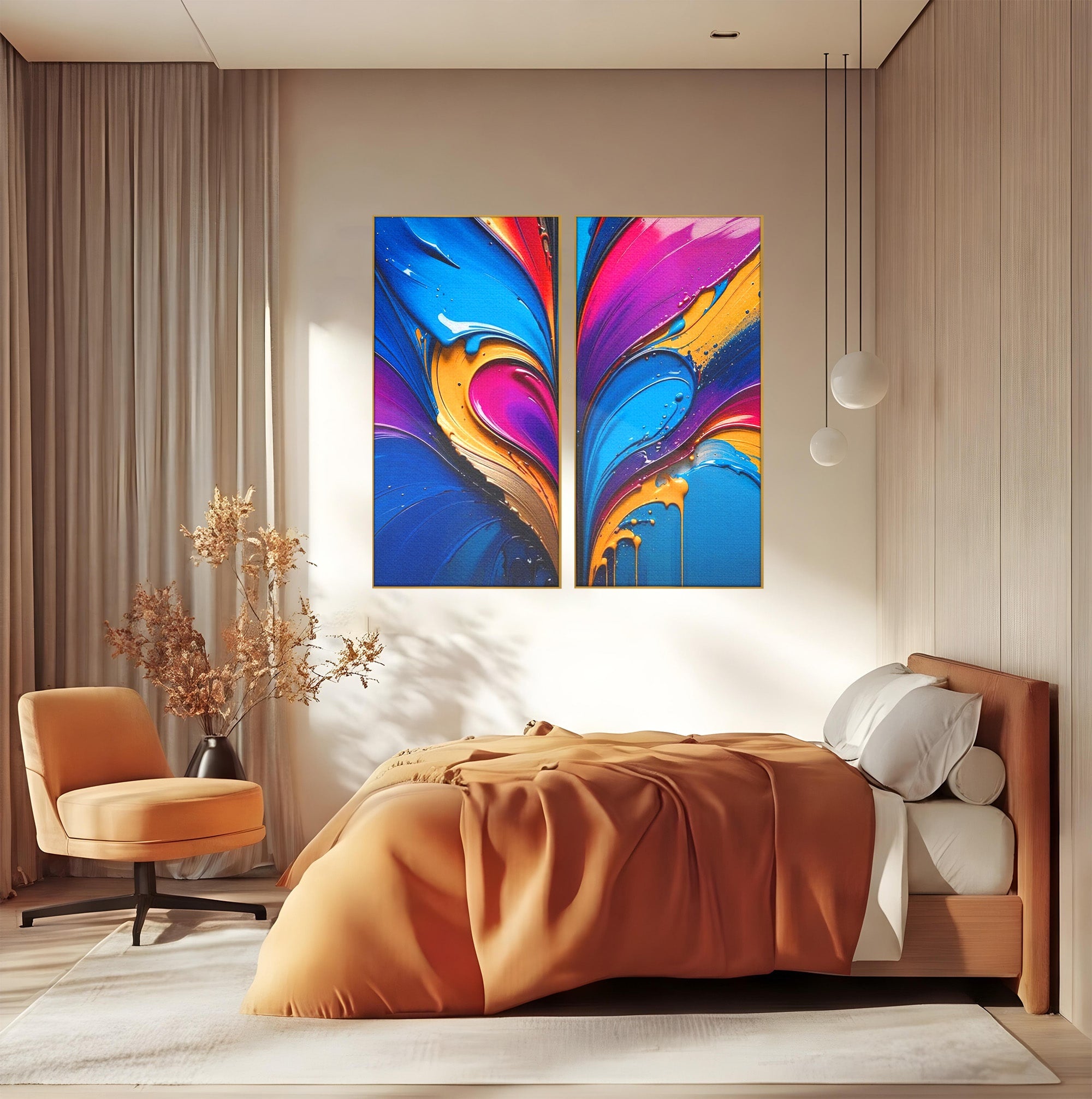 Set 2 Tablouri Canvas Premium LuxCanva® E2-1040, Aripile Vietii, Abstract, Fluid, Texturat, Aripi, Calm, Living Room, Culori vibrante