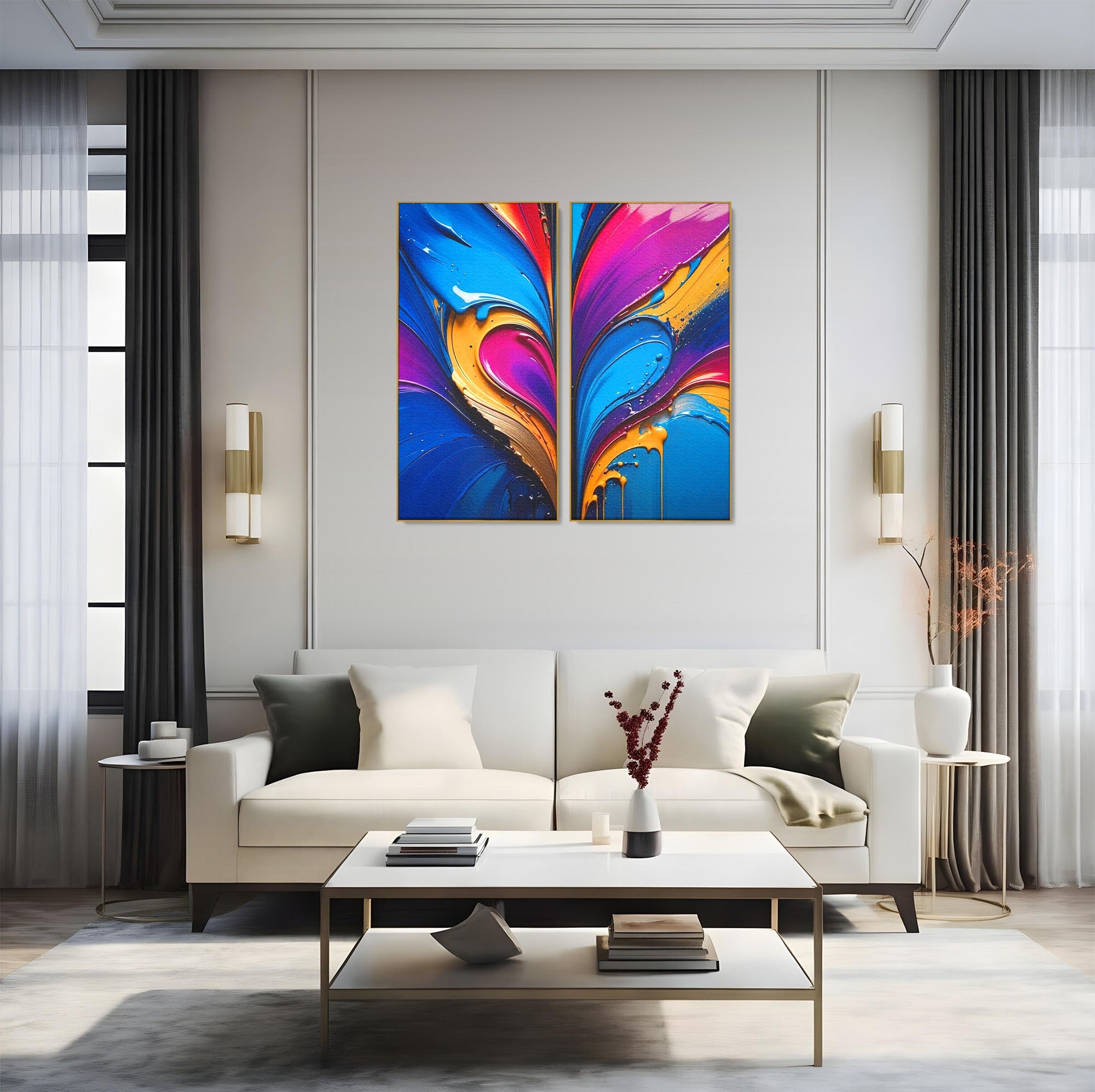 Set 2 Tablouri Canvas Premium LuxCanva® E2-1040, Aripile Vietii, Abstract, Fluid, Texturat, Aripi, Calm, Living Room, Culori vibrante