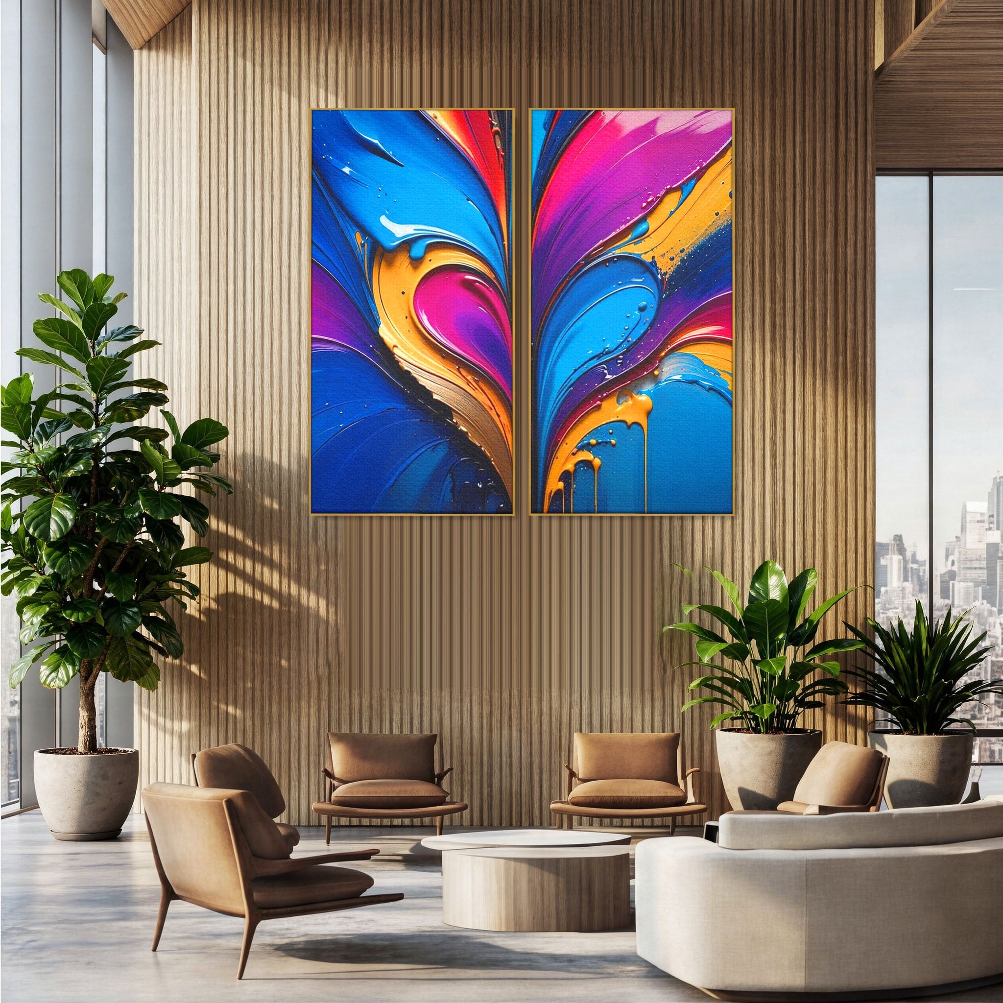 Set 2 Tablouri Canvas Premium LuxCanva® E2-1040, Aripile Vietii, Abstract, Fluid, Texturat, Aripi, Calm, Living Room, Culori vibrante