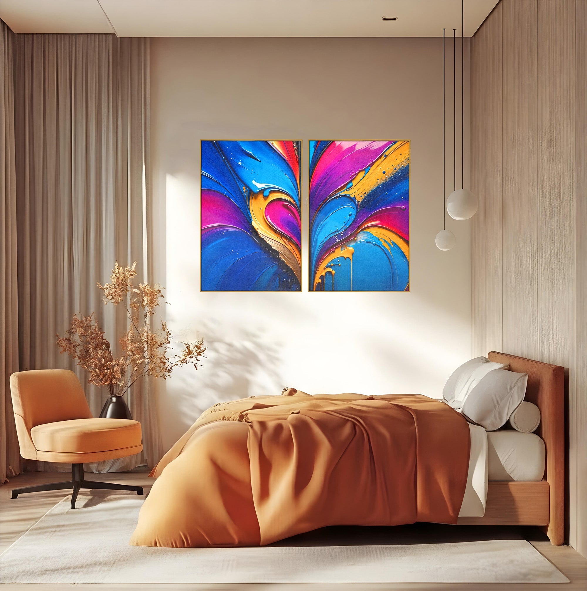 Set 2 Tablouri Canvas Premium LuxCanva® E2-1040, Aripile Vietii, Abstract, Fluid, Texturat, Aripi, Calm, Living Room, Culori vibrante