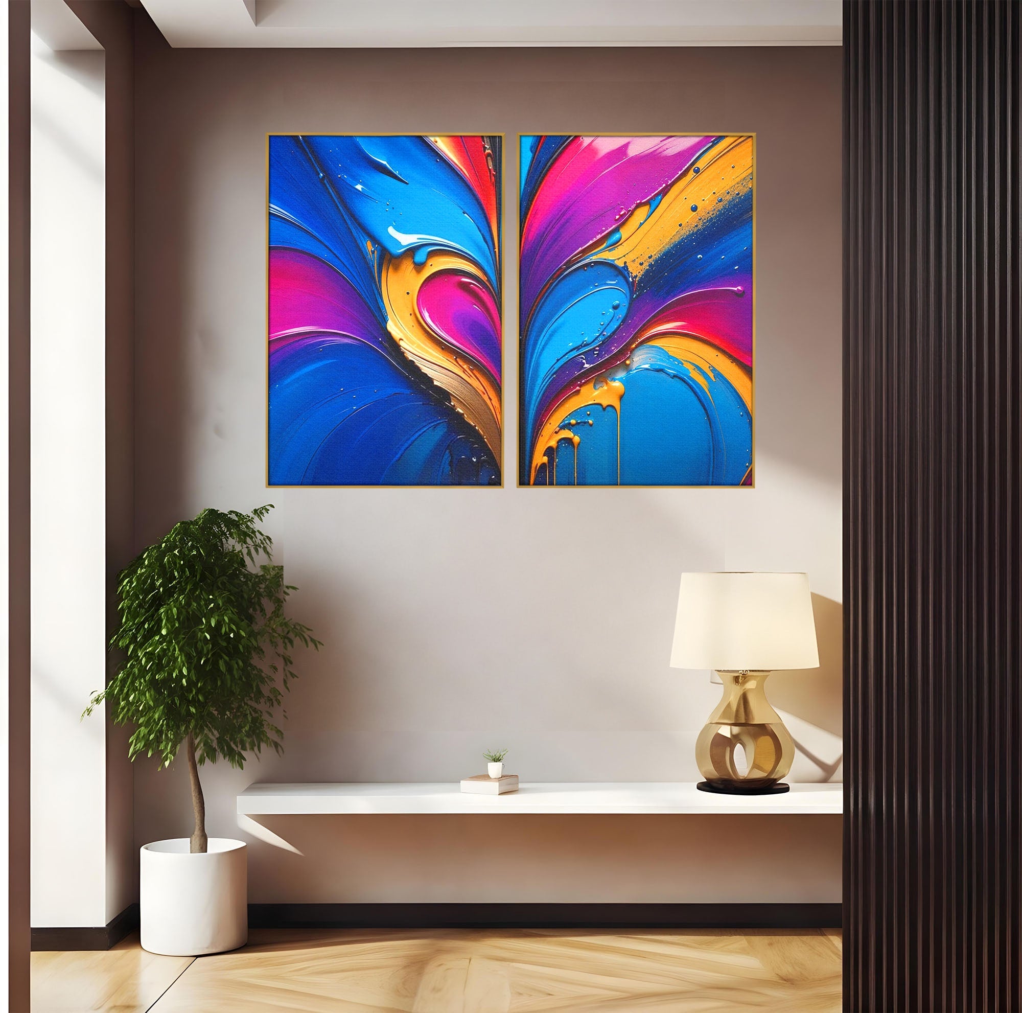 Set 2 Tablouri Canvas Premium LuxCanva® E2-1040, Aripile Vietii, Abstract, Fluid, Texturat, Aripi, Calm, Living Room, Culori vibrante