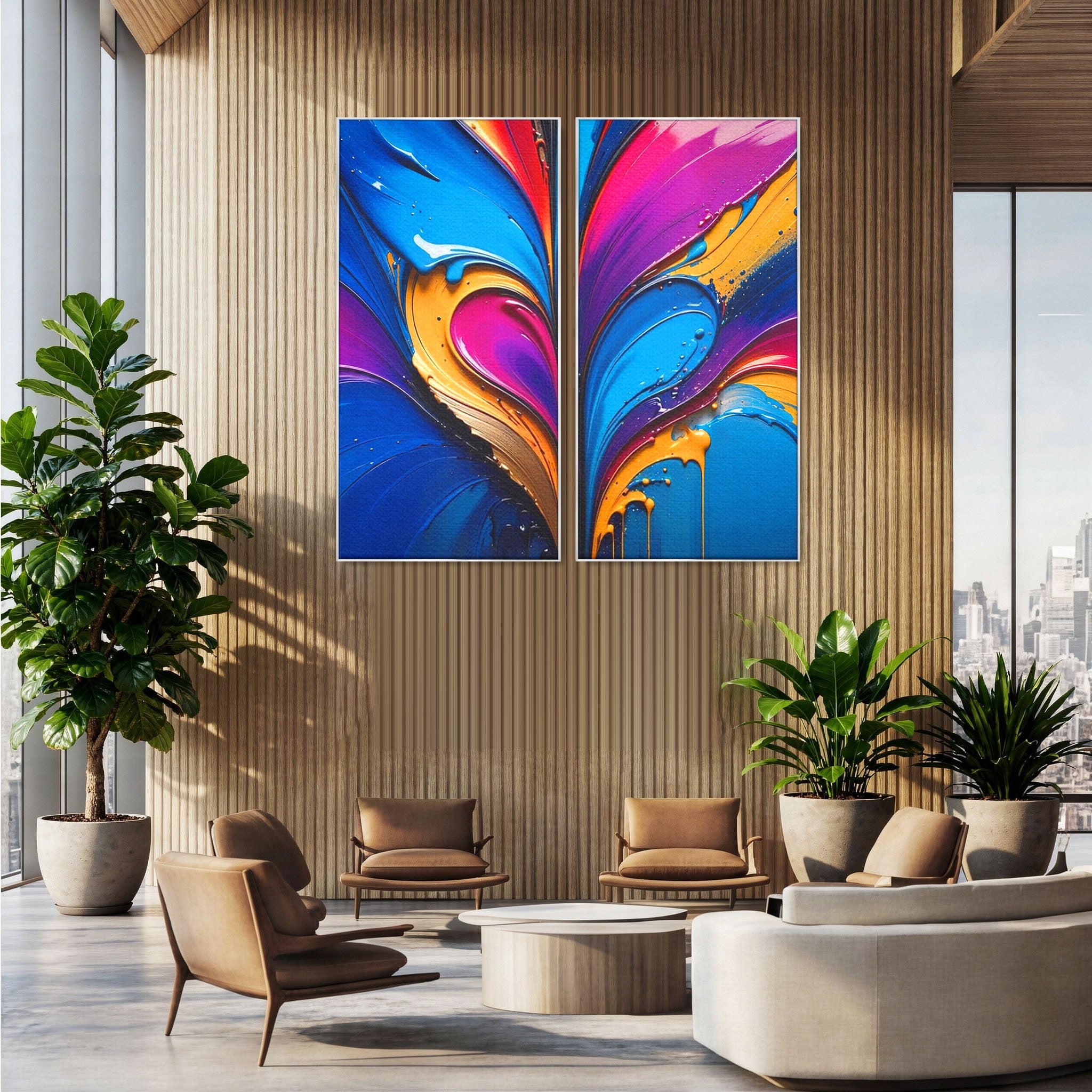 Set 2 Tablouri Canvas Premium LuxCanva® E2-1040, Aripile Vietii, Abstract, Fluid, Texturat, Aripi, Calm, Living Room, Culori vibrante