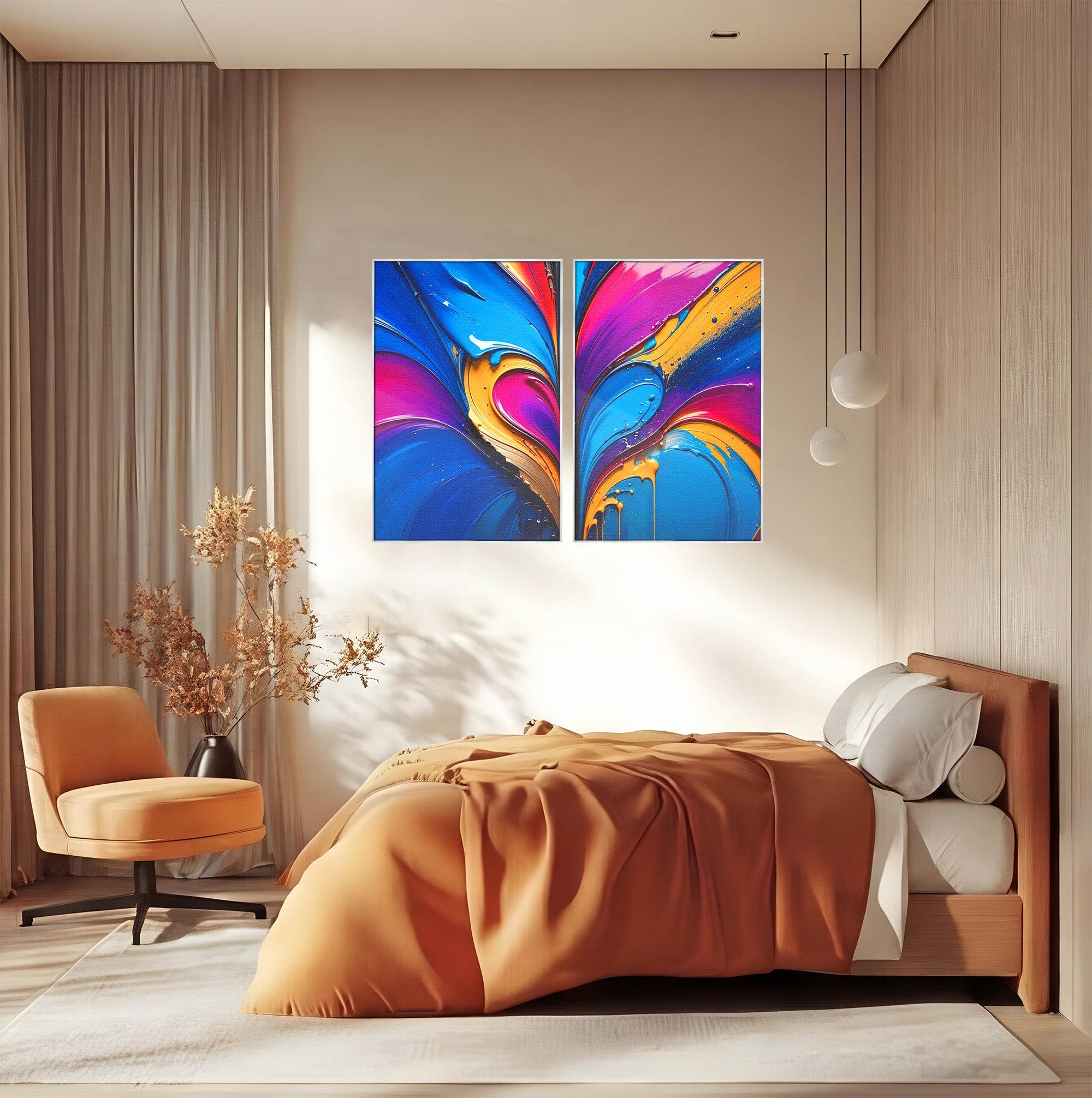 Set 2 Tablouri Canvas Premium LuxCanva® E2-1040, Aripile Vietii, Abstract, Fluid, Texturat, Aripi, Calm, Living Room, Culori vibrante