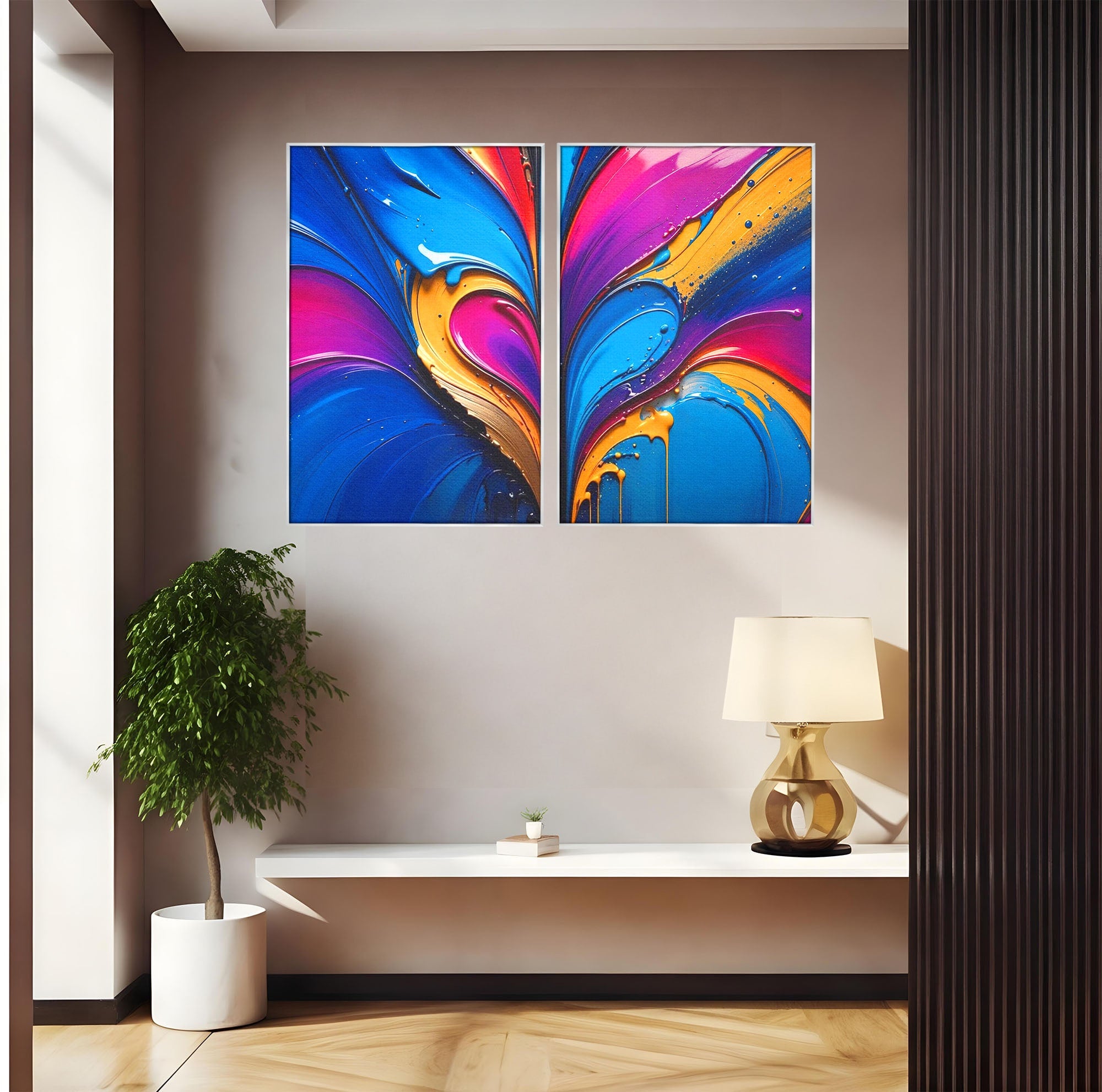 Set 2 Tablouri Canvas Premium LuxCanva® E2-1040, Aripile Vietii, Abstract, Fluid, Texturat, Aripi, Calm, Living Room, Culori vibrante