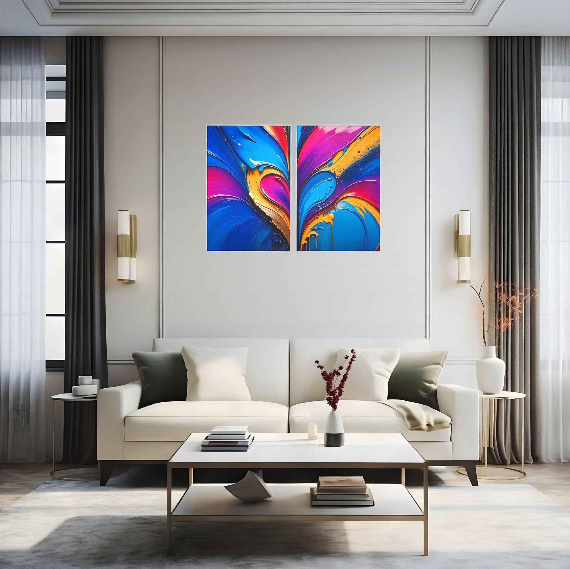 Set 2 Tablouri Canvas Premium LuxCanva® E2-1040, Aripile Vietii, Abstract, Fluid, Texturat, Aripi, Calm, Living Room, Culori vibrante