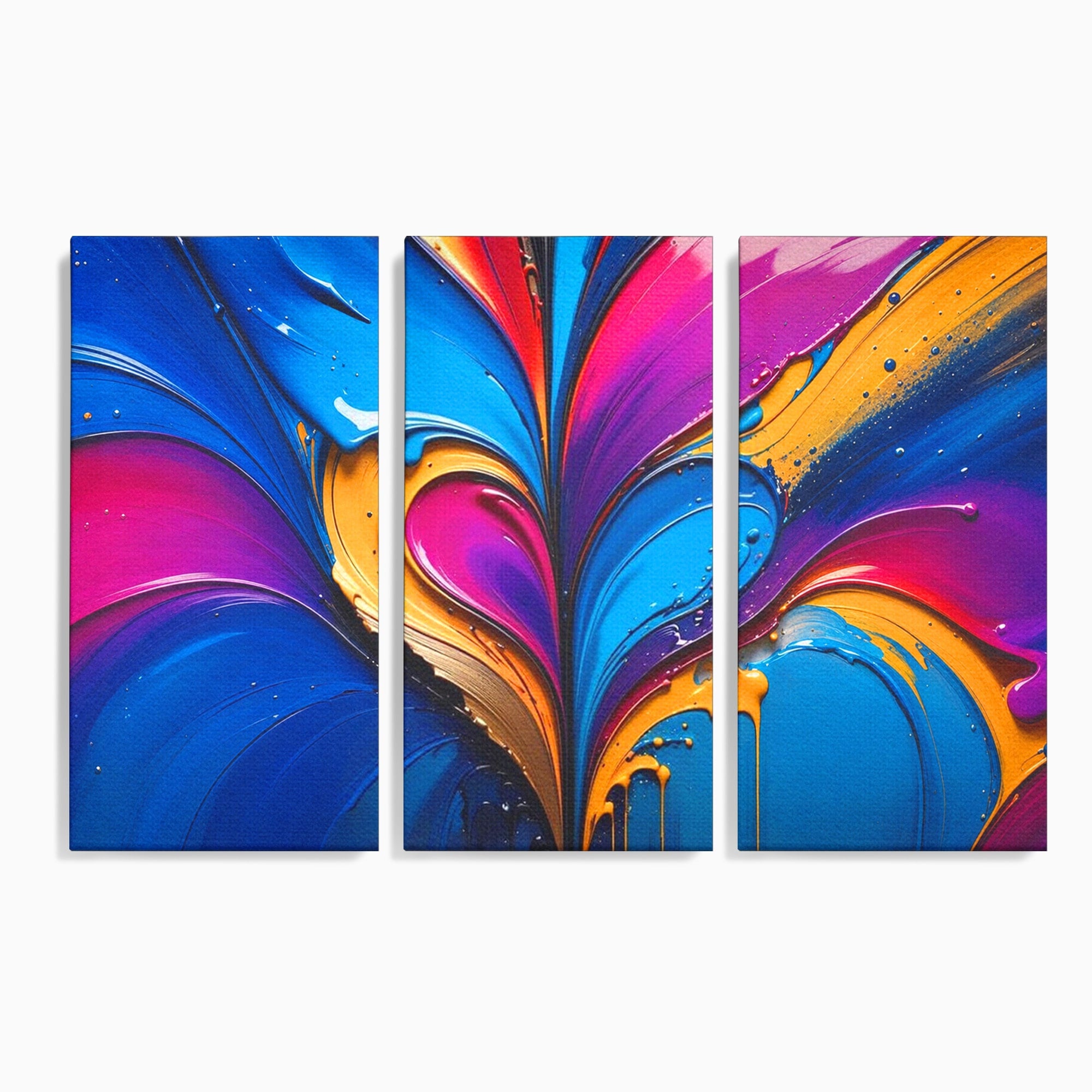 Set 3 Tablouri Canvas Premium LuxCanva® E3-1040, Aripile Vietii, Abstract, Fluid, Texturat, Aripi, Calm, Living Room, Culori vibrante