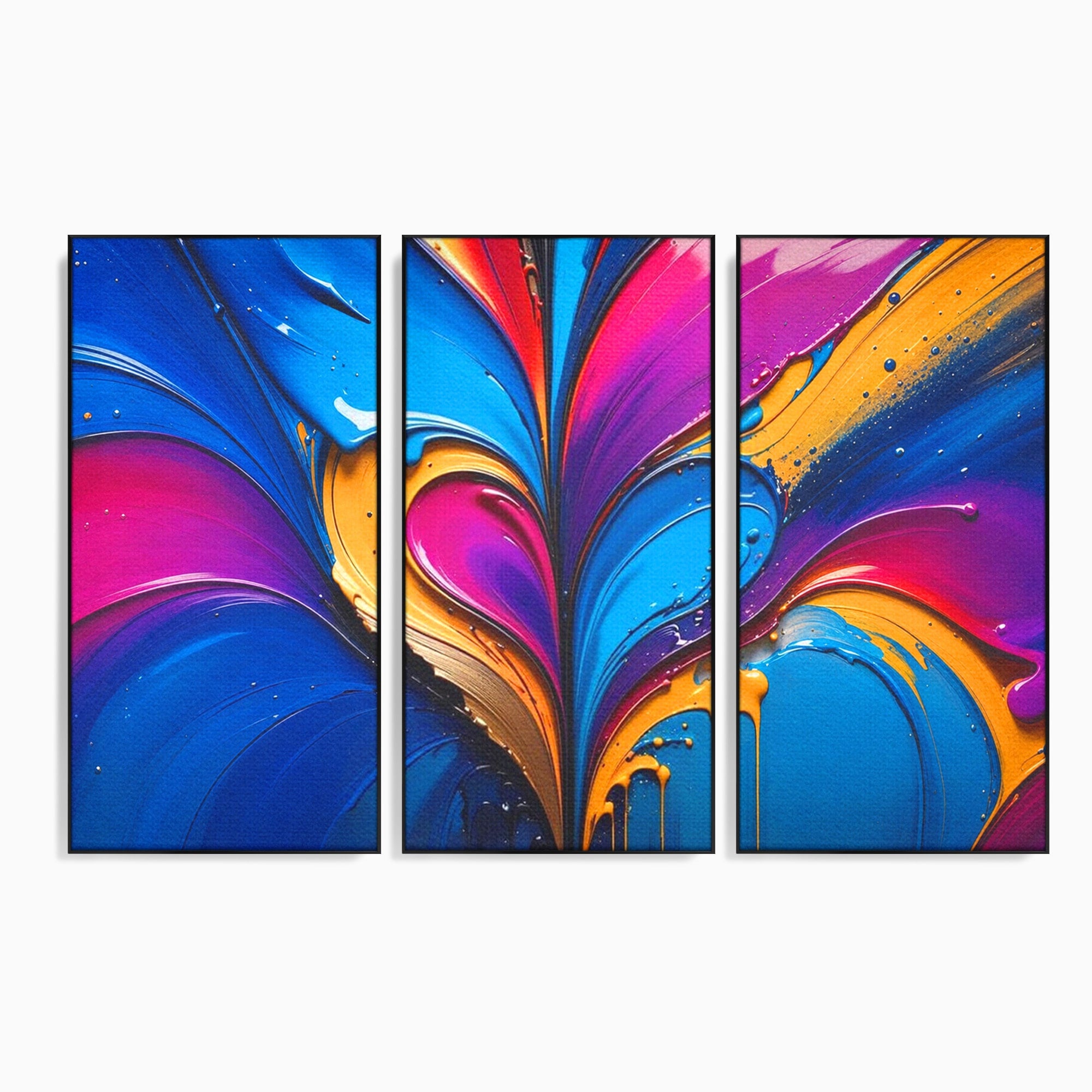 Set 3 Tablouri Canvas Premium LuxCanva® E3-1040, Aripile Vietii, Abstract, Fluid, Texturat, Aripi, Calm, Living Room, Culori vibrante