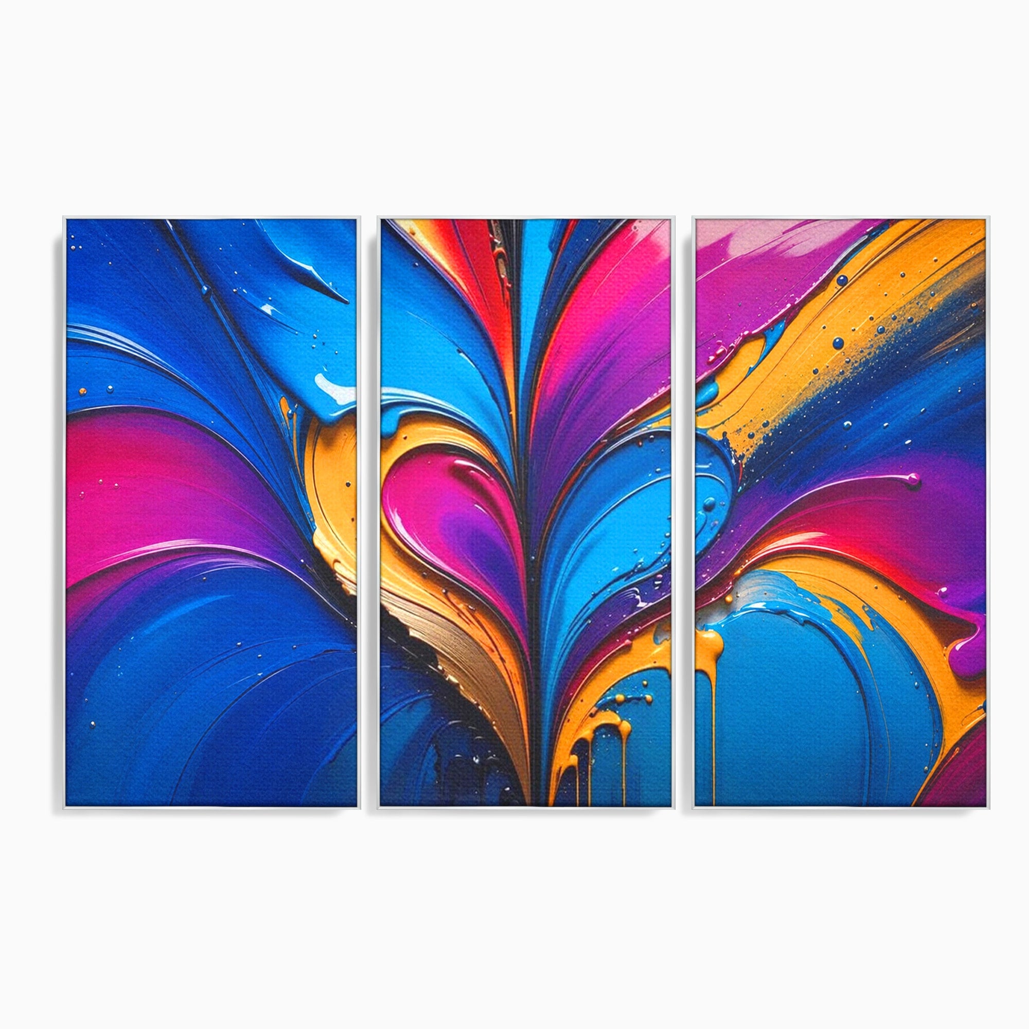 Set 3 Tablouri Canvas Premium LuxCanva® E3-1040, Aripile Vietii, Abstract, Fluid, Texturat, Aripi, Calm, Living Room, Culori vibrante