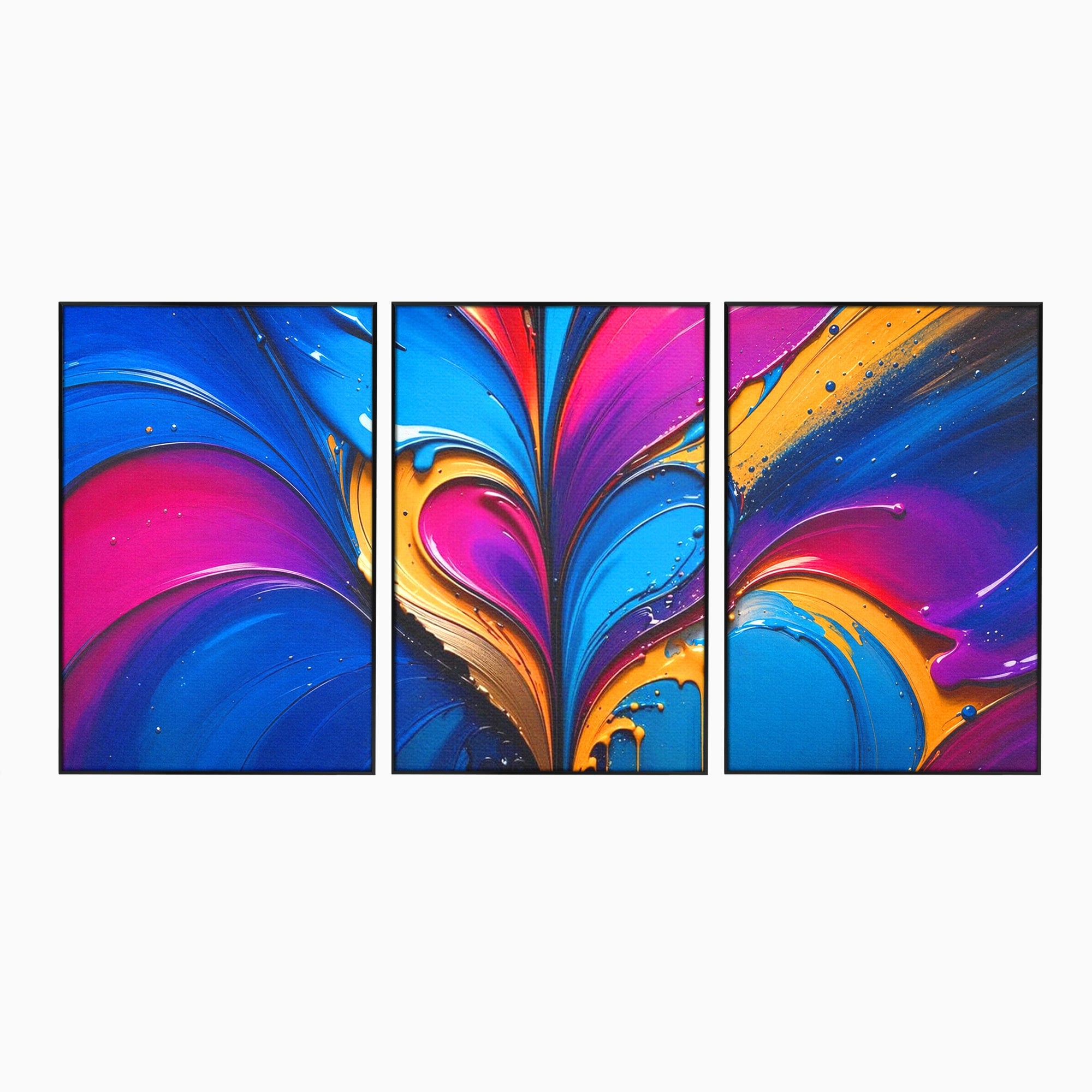 Set 3 Tablouri Canvas Premium LuxCanva® E3-1040, Aripile Vietii, Abstract, Fluid, Texturat, Aripi, Calm, Living Room, Culori vibrante