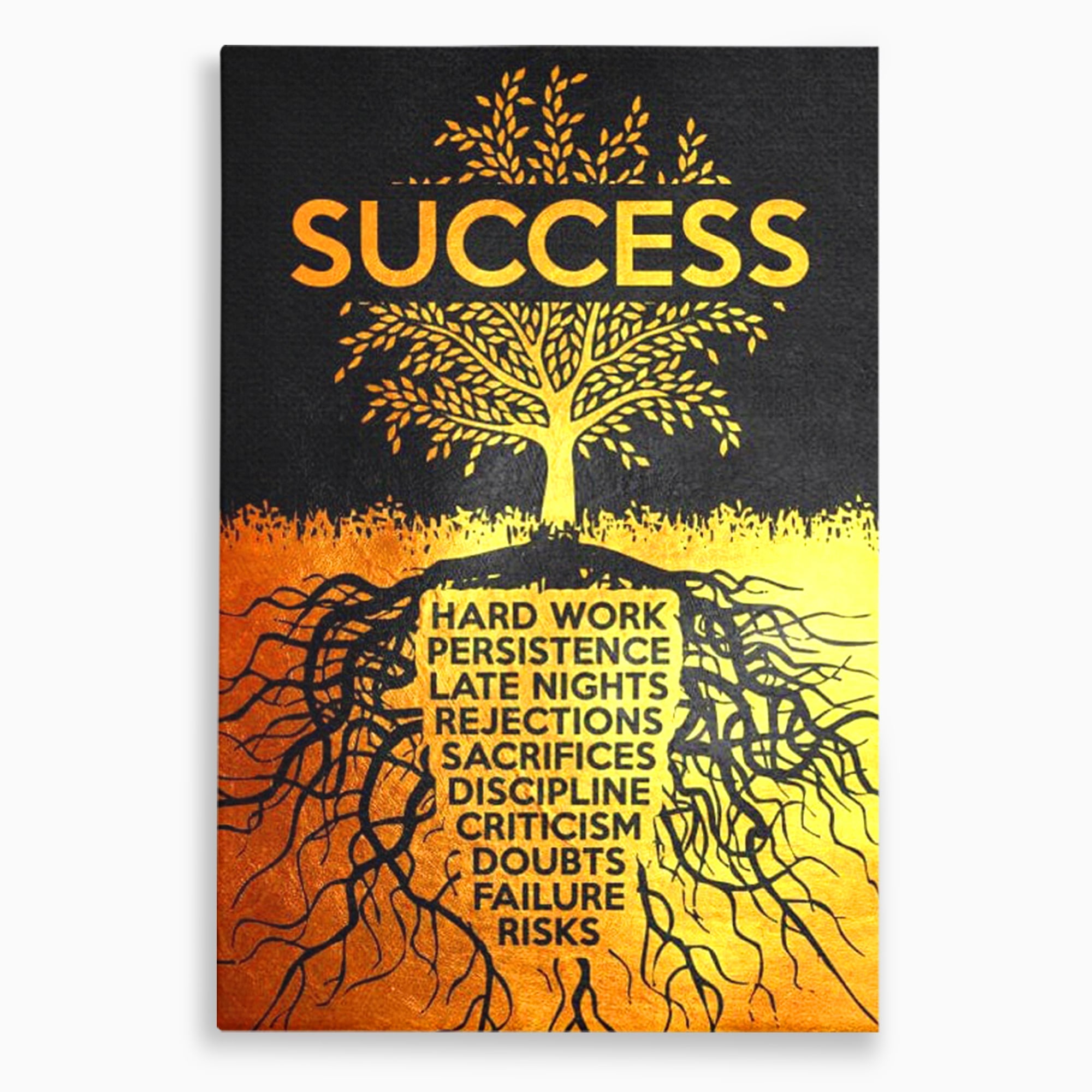 Leinwandbilder Leinwandbilder Premium LuxCanva® F1003, Roots of Success , Opfer, Aufopferung, Arbeit, Gewinner, Wurzeln, Baum, Wohnzimmer, Lebendige Farben