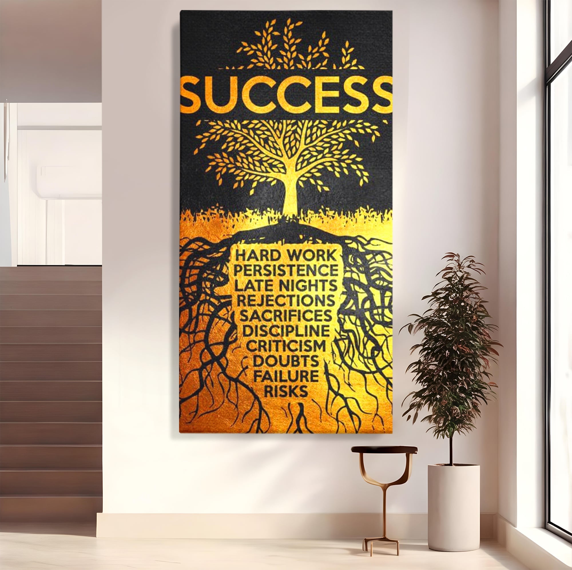 Leinwandbilder Leinwandbilder Premium LuxCanva® F1003, Roots of Success , Opfer, Aufopferung, Arbeit, Gewinner, Wurzeln, Baum, Wohnzimmer, Lebendige Farben