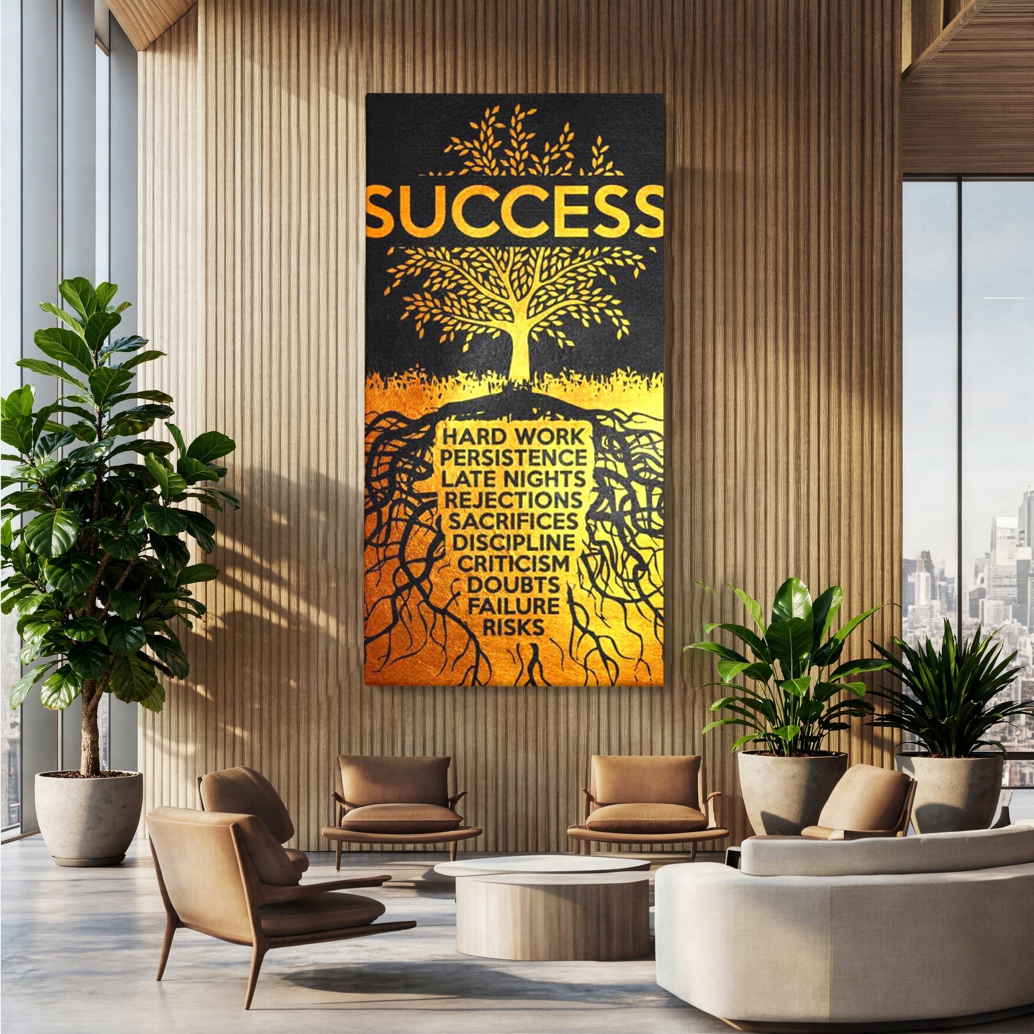 Leinwandbilder Leinwandbilder Premium LuxCanva® F1003, Roots of Success , Opfer, Aufopferung, Arbeit, Gewinner, Wurzeln, Baum, Wohnzimmer, Lebendige Farben