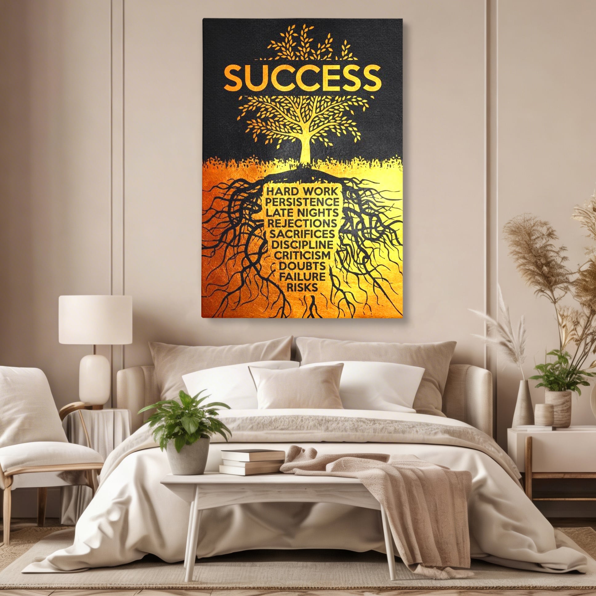 Leinwandbilder Leinwandbilder Premium LuxCanva® F1003, Roots of Success , Opfer, Aufopferung, Arbeit, Gewinner, Wurzeln, Baum, Wohnzimmer, Lebendige Farben