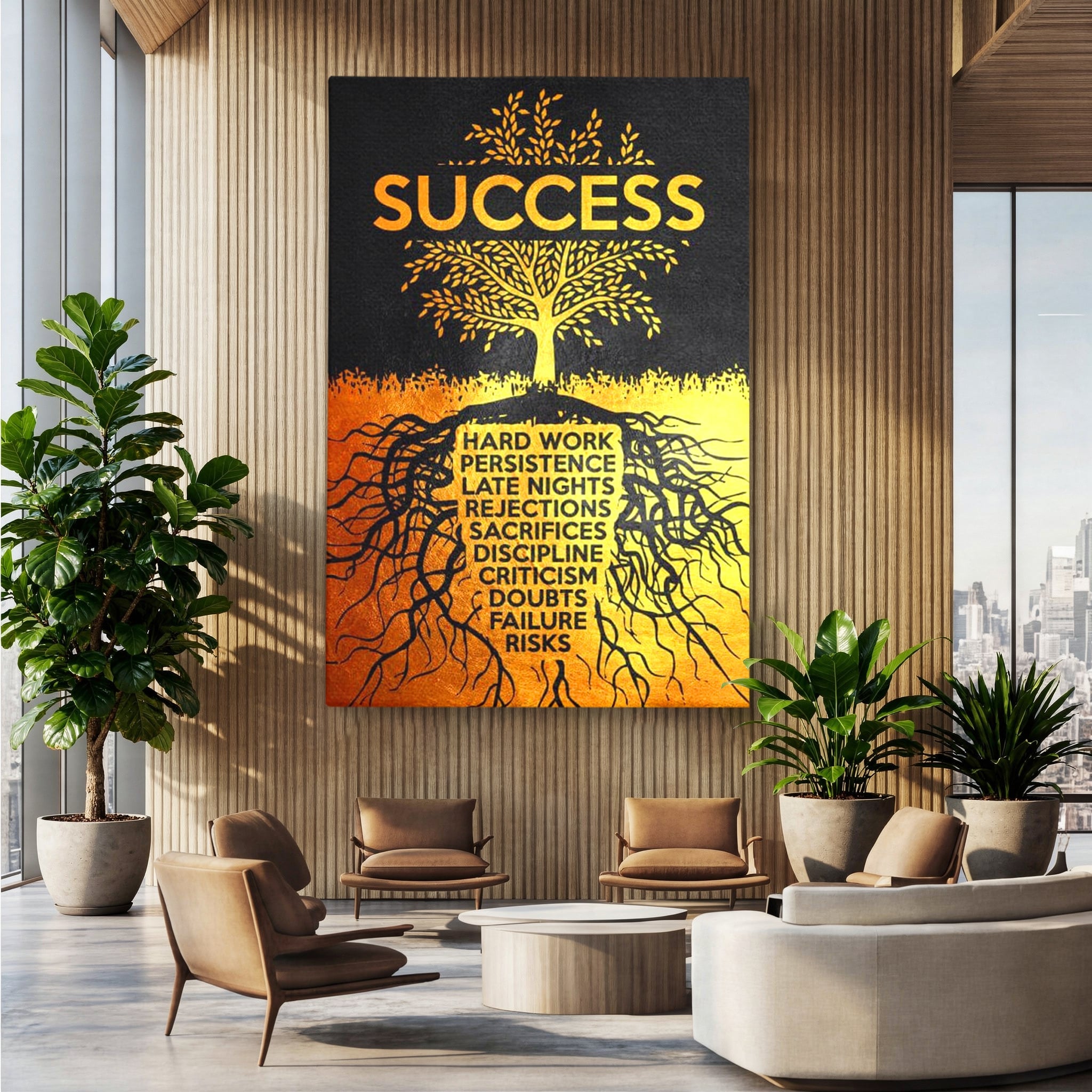 Leinwandbilder Leinwandbilder Premium LuxCanva® F1003, Roots of Success , Opfer, Aufopferung, Arbeit, Gewinner, Wurzeln, Baum, Wohnzimmer, Lebendige Farben