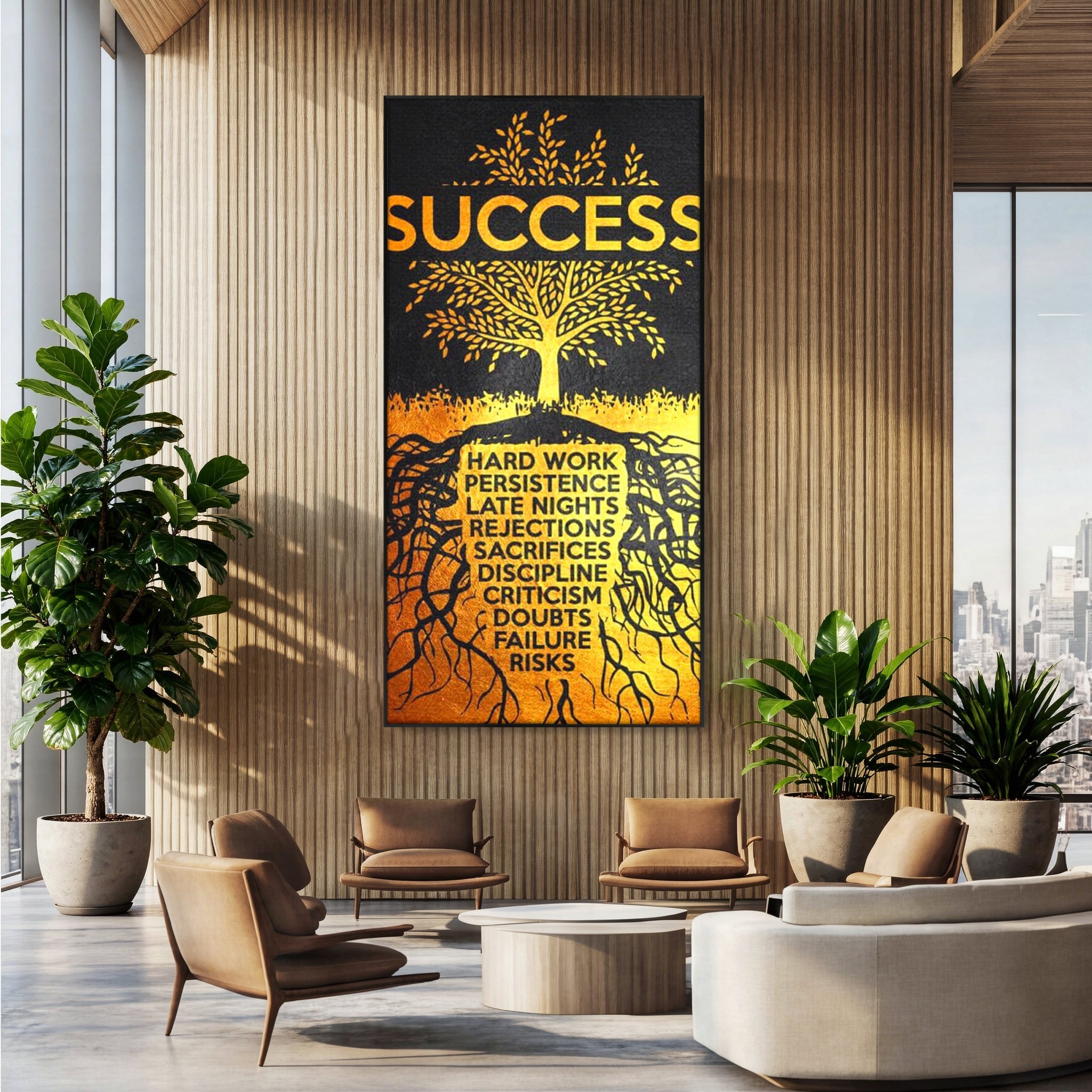 Leinwandbilder Leinwandbilder Premium LuxCanva® F1003, Roots of Success , Opfer, Aufopferung, Arbeit, Gewinner, Wurzeln, Baum, Wohnzimmer, Lebendige Farben