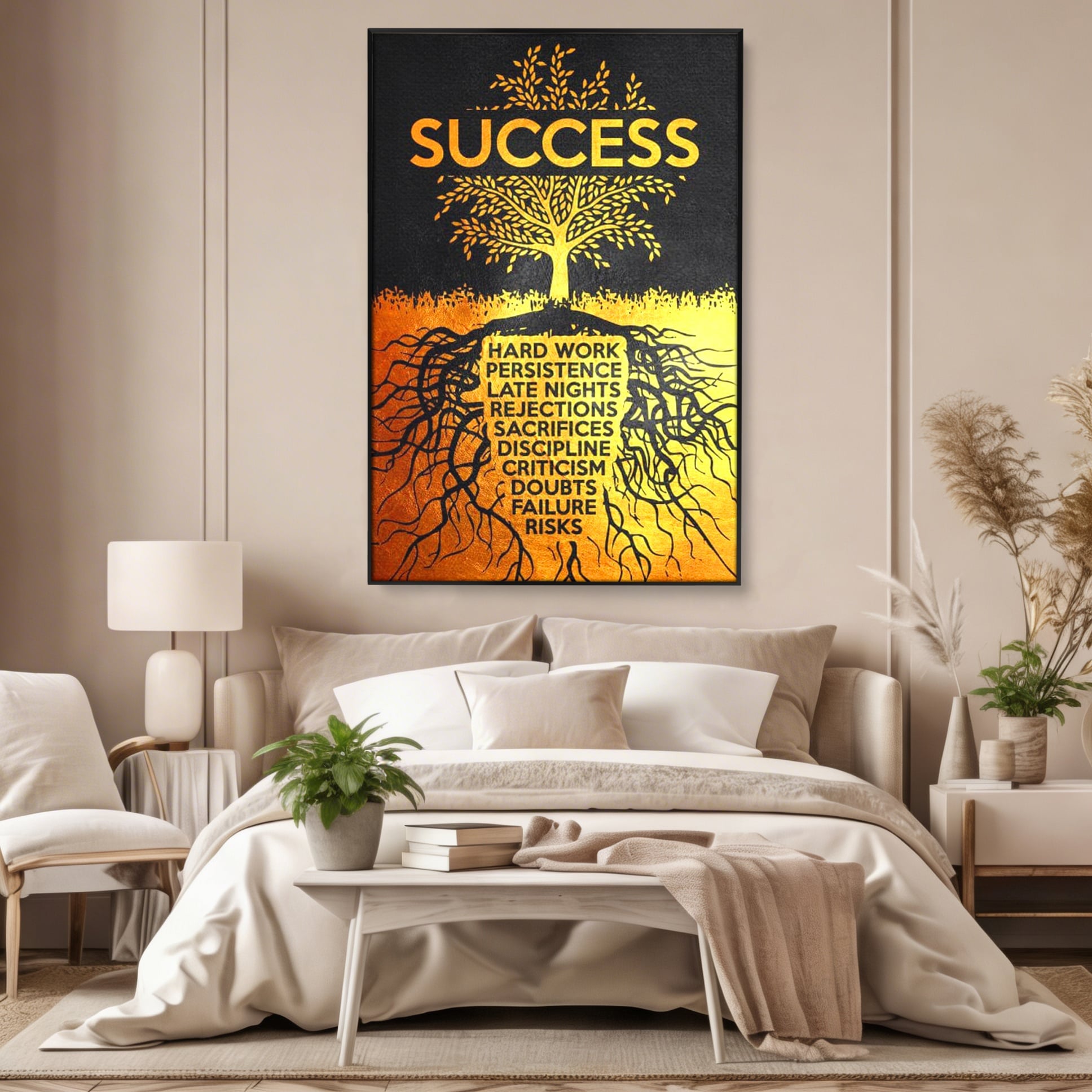 Leinwandbilder Leinwandbilder Premium LuxCanva® F1003, Roots of Success , Opfer, Aufopferung, Arbeit, Gewinner, Wurzeln, Baum, Wohnzimmer, Lebendige Farben