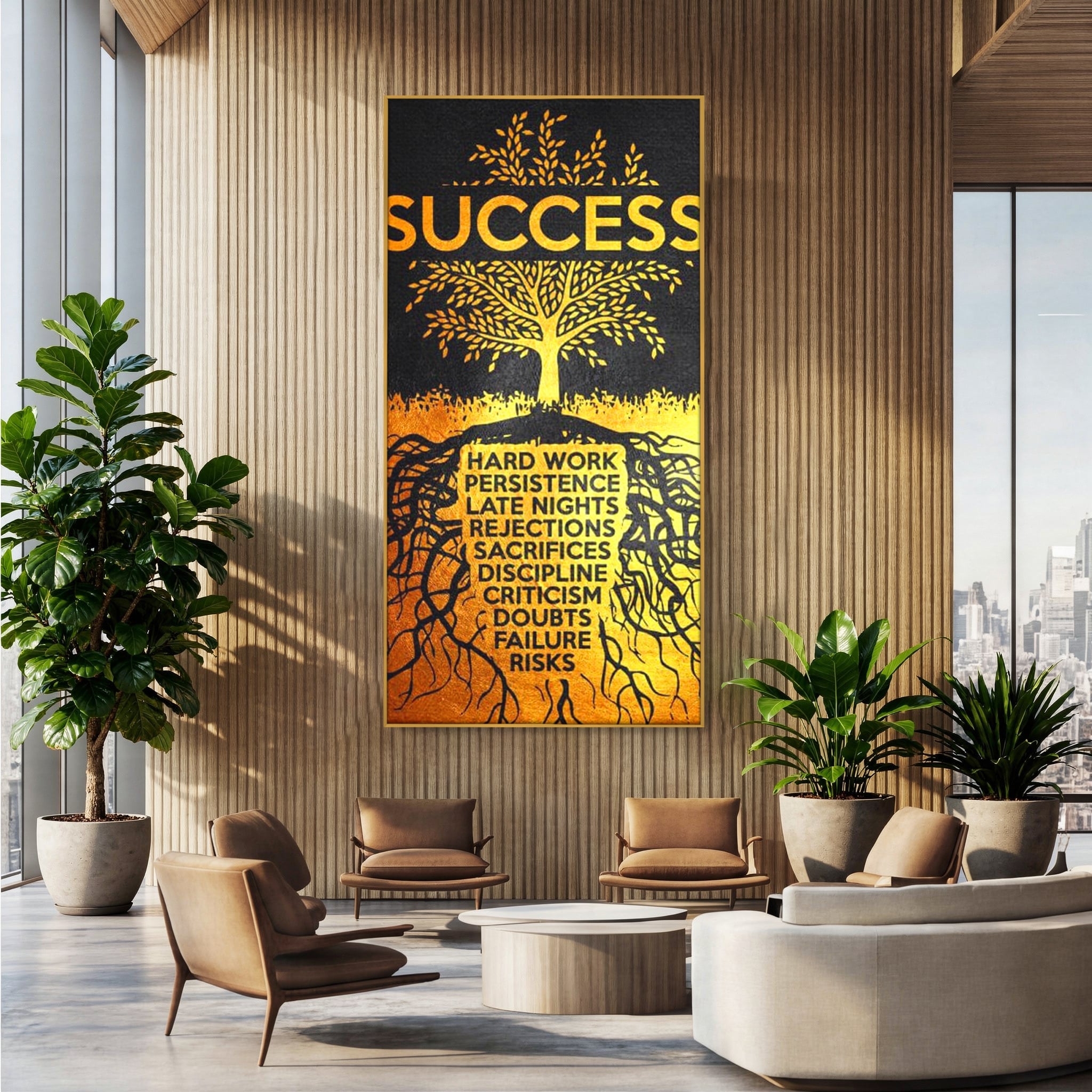 Leinwandbilder Leinwandbilder Premium LuxCanva® F1003, Roots of Success , Opfer, Aufopferung, Arbeit, Gewinner, Wurzeln, Baum, Wohnzimmer, Lebendige Farben