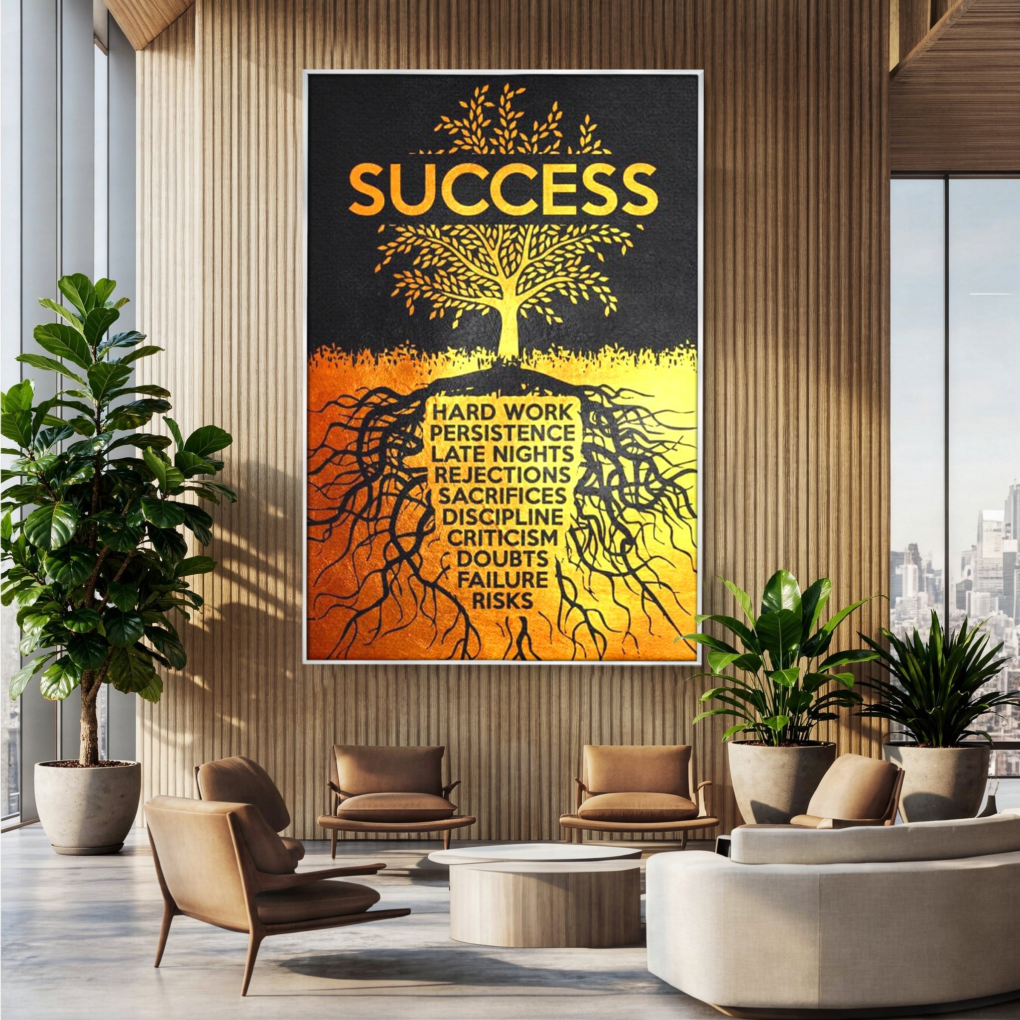 Leinwandbilder Leinwandbilder Premium LuxCanva® F1003, Roots of Success , Opfer, Aufopferung, Arbeit, Gewinner, Wurzeln, Baum, Wohnzimmer, Lebendige Farben