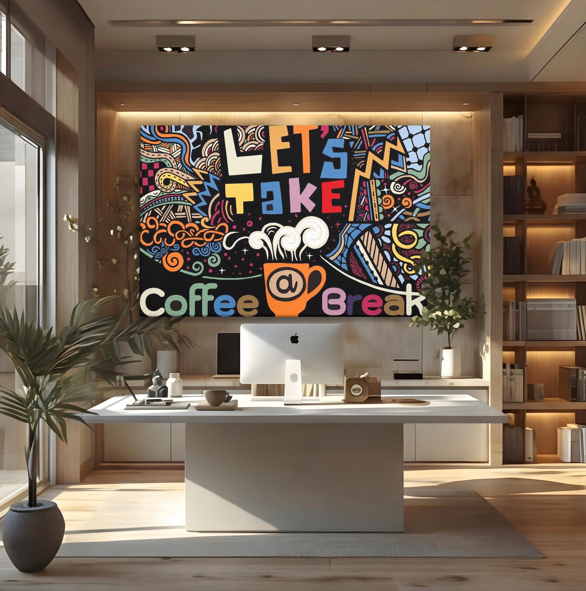 Tablou Canvas Premium LuxCanva® F1010, Pauza de Cafea ,  Energie, Aroma, Mireasma, Cafenea, Pauza, Socializare, Living, Birou, Culori vibrante