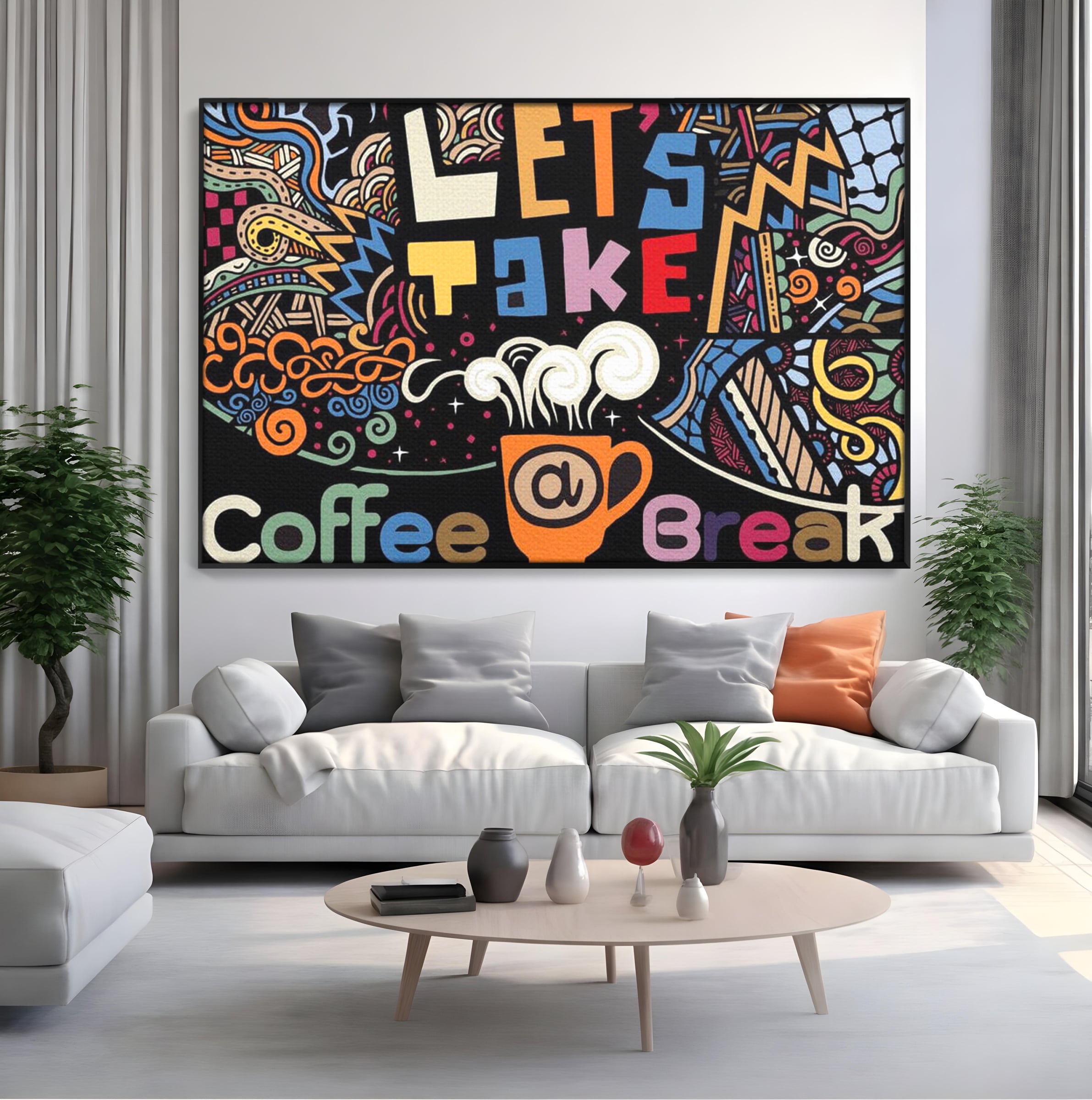 Tablou Canvas Premium LuxCanva® F1010, Pauza de Cafea ,  Energie, Aroma, Mireasma, Cafenea, Pauza, Socializare, Living, Birou, Culori vibrante