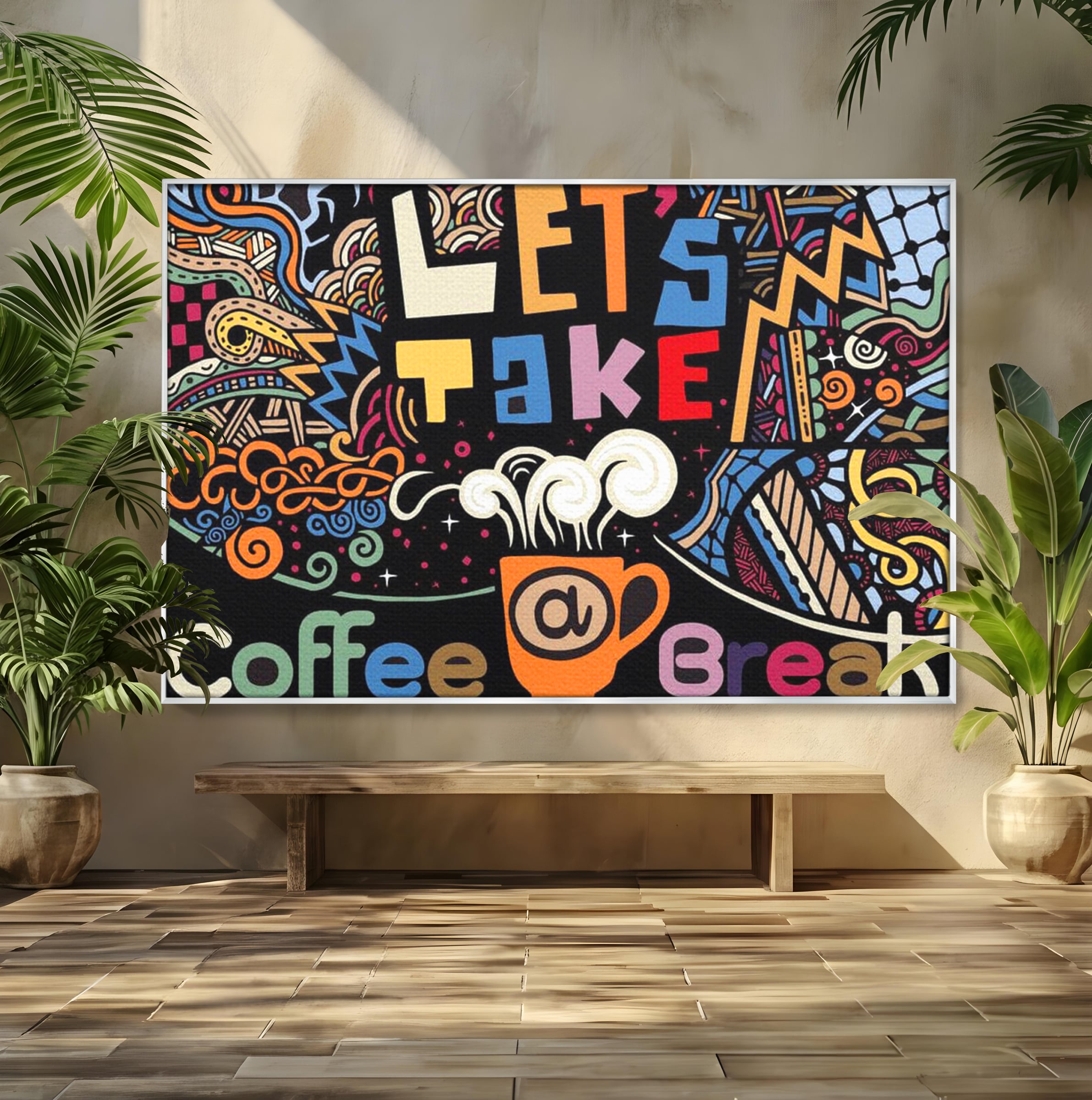 Tablou Canvas Premium LuxCanva® F1010, Pauza de Cafea ,  Energie, Aroma, Mireasma, Cafenea, Pauza, Socializare, Living, Birou, Culori vibrante