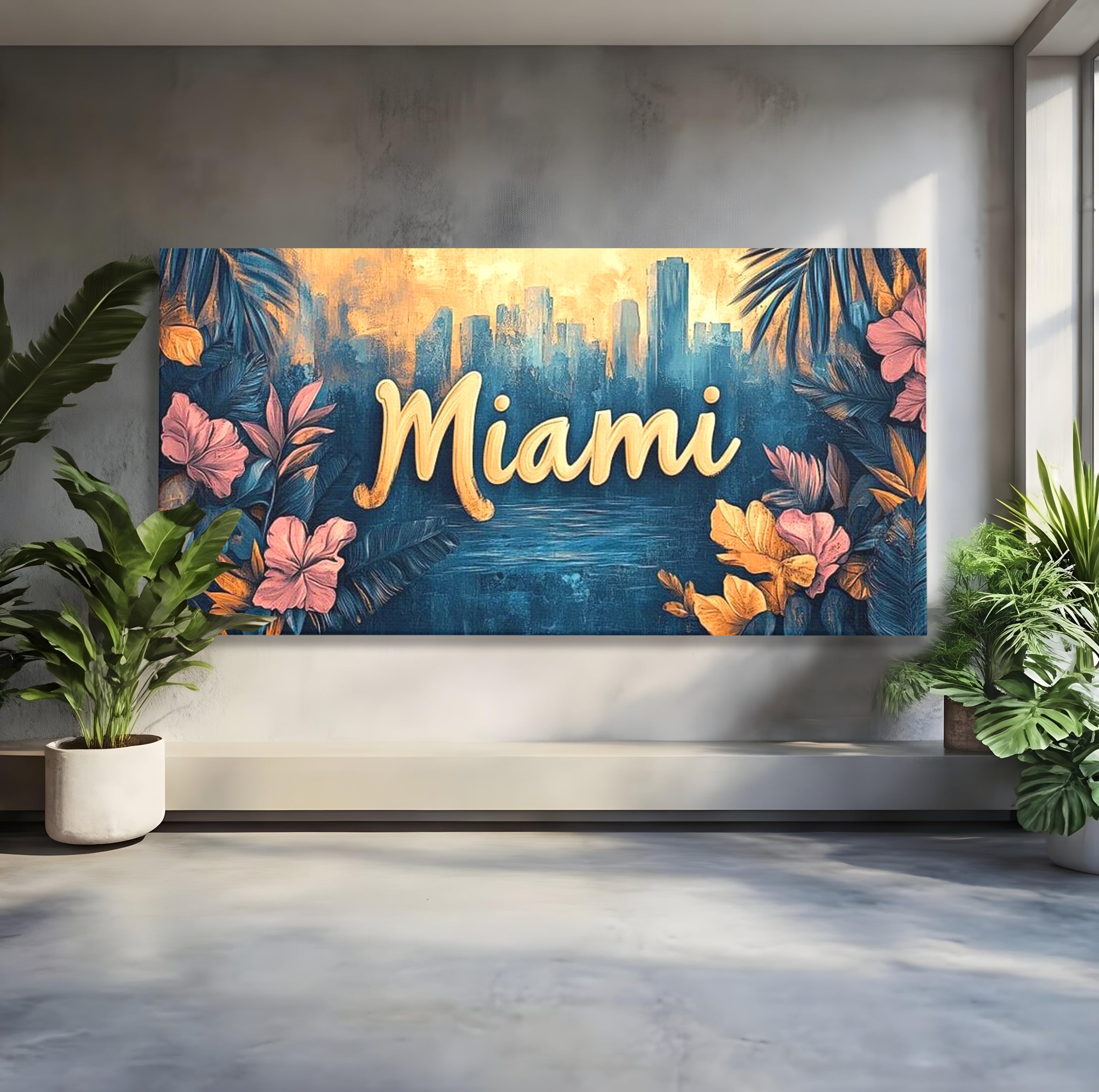 Tablou Canvas Premium LuxCanva® F1012, Miami, Orasul Soarelui , Tropical, Exotic, Apus, Vacanta, Florida, Distractie, Living, Birou, Culori vibrante