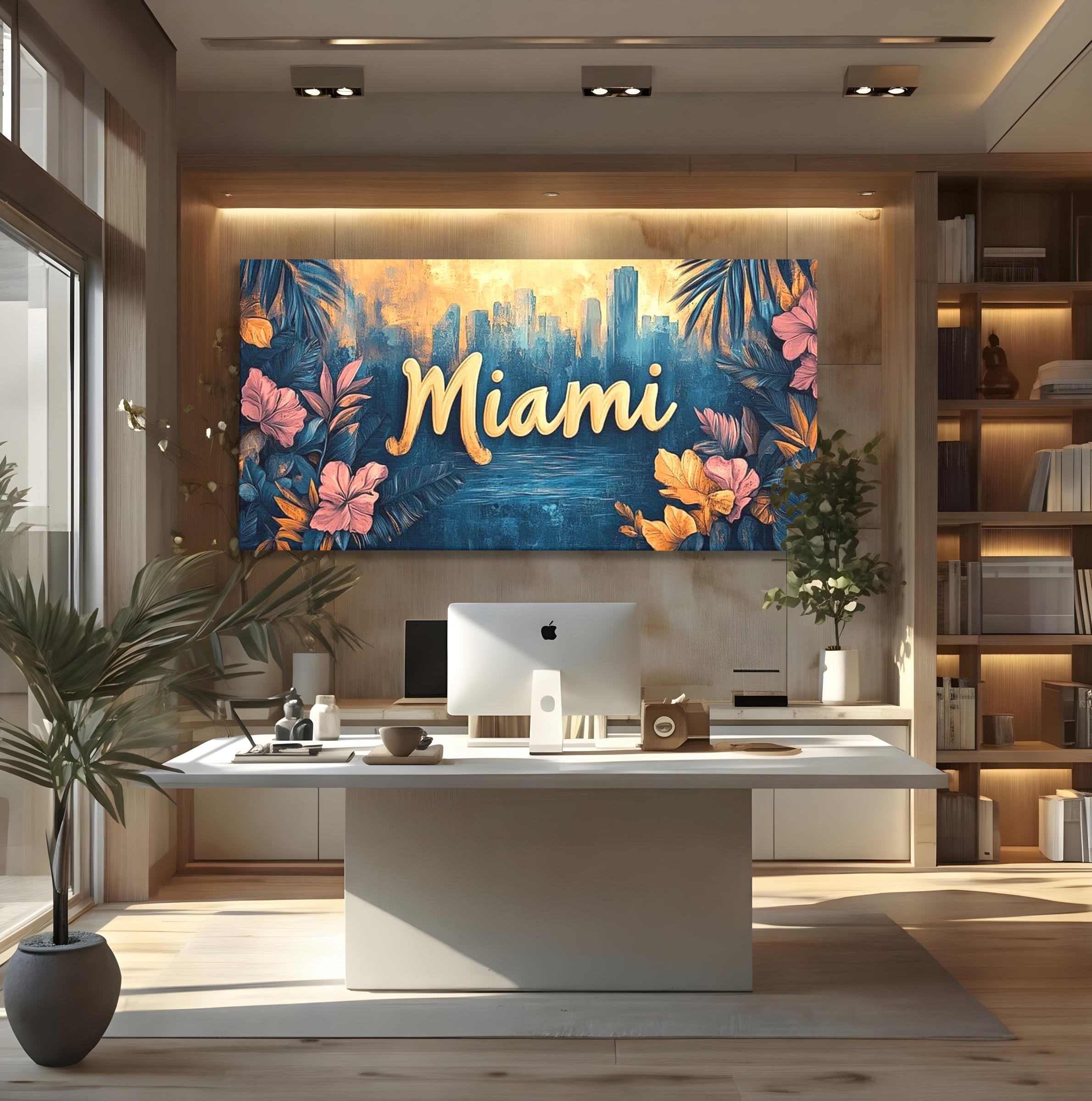 Tablou Canvas Premium LuxCanva® F1012, Miami, Orasul Soarelui , Tropical, Exotic, Apus, Vacanta, Florida, Distractie, Living, Birou, Culori vibrante