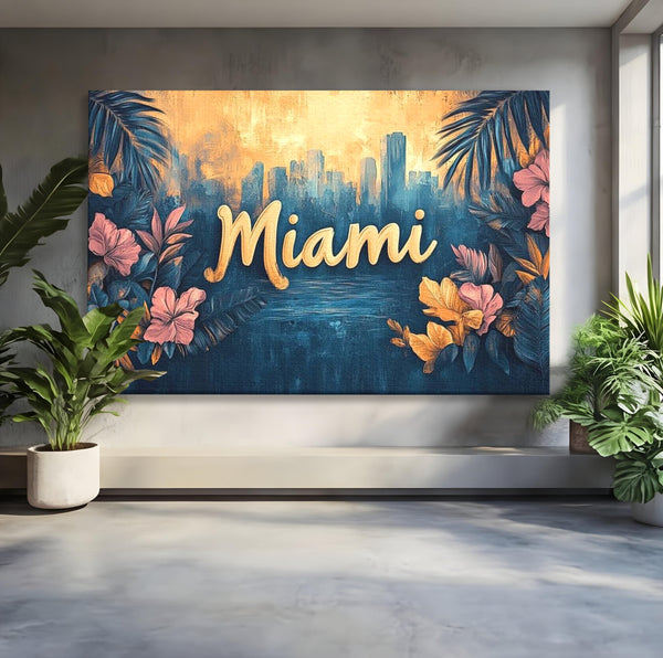 Tablou Canvas Premium LuxCanva® F1012, Miami, Orasul Soarelui , Tropical, Exotic, Apus, Vacanta, Florida, Distractie, Living, Birou, Culori vibrante