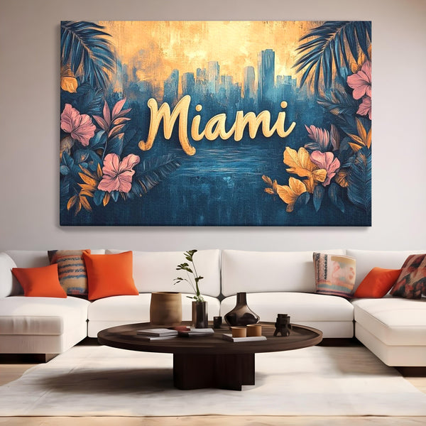 Tablou Canvas Premium LuxCanva® F1012, Miami, Orasul Soarelui , Tropical, Exotic, Apus, Vacanta, Florida, Distractie, Living, Birou, Culori vibrante