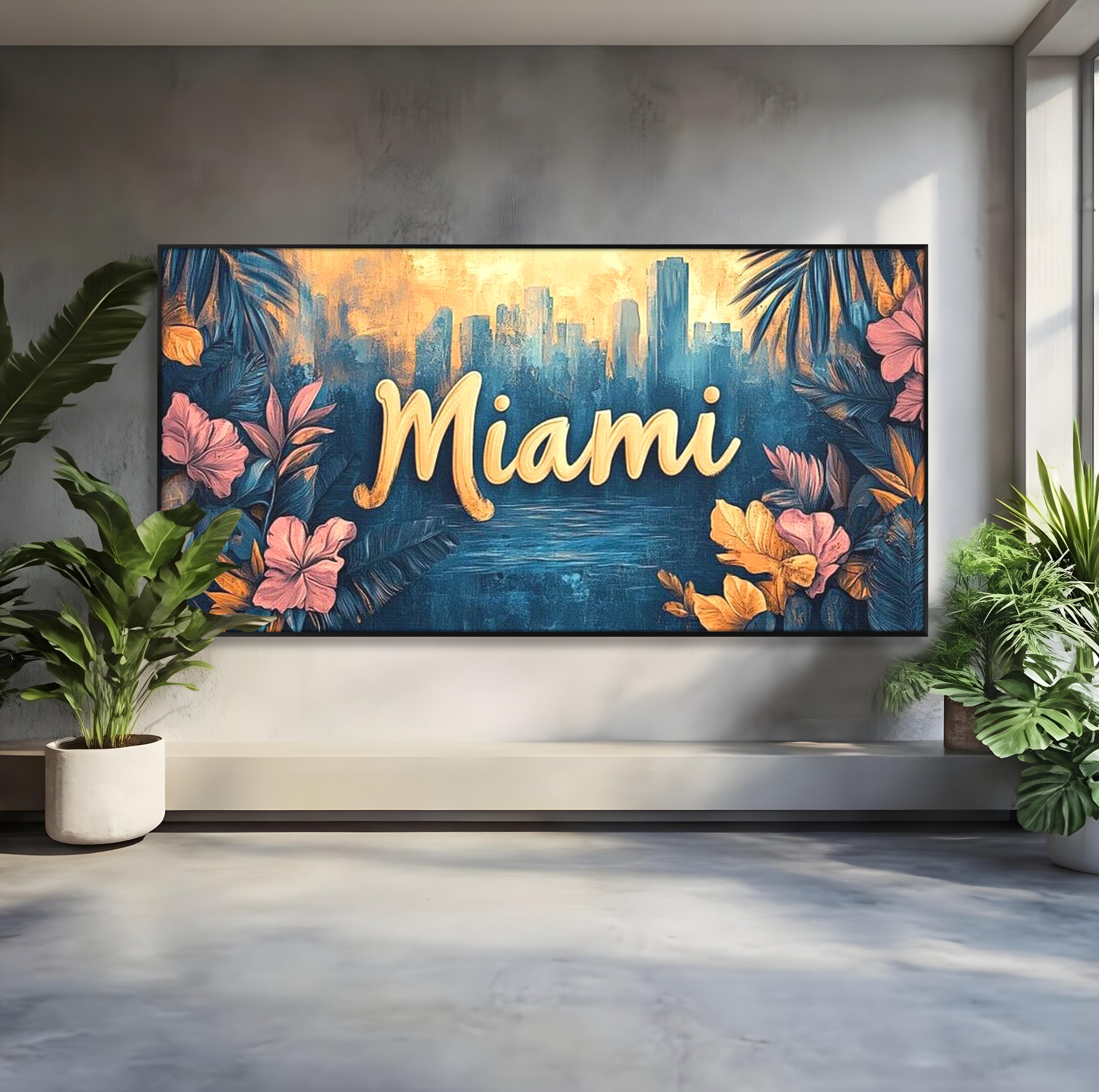 Tablou Canvas Premium LuxCanva® F1012, Miami, Orasul Soarelui , Tropical, Exotic, Apus, Vacanta, Florida, Distractie, Living, Birou, Culori vibrante