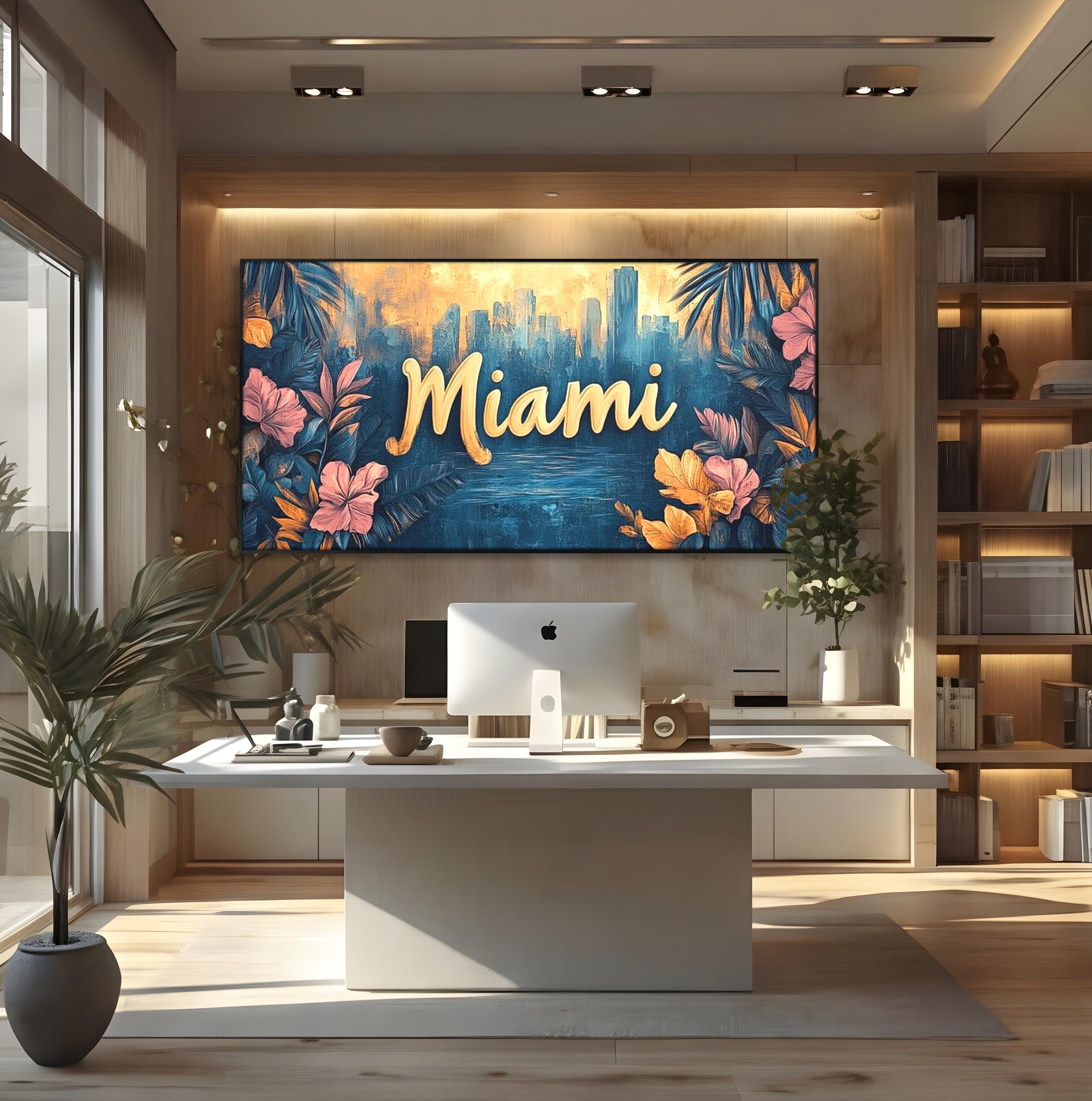 Tablou Canvas Premium LuxCanva® F1012, Miami, Orasul Soarelui , Tropical, Exotic, Apus, Vacanta, Florida, Distractie, Living, Birou, Culori vibrante