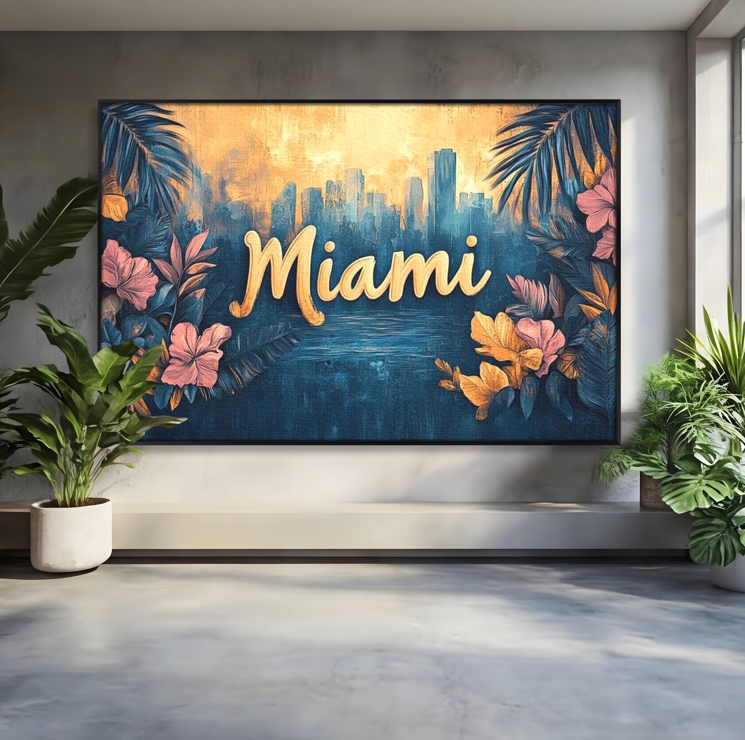 Tablou Canvas Premium LuxCanva® F1012, Miami, Orasul Soarelui , Tropical, Exotic, Apus, Vacanta, Florida, Distractie, Living, Birou, Culori vibrante