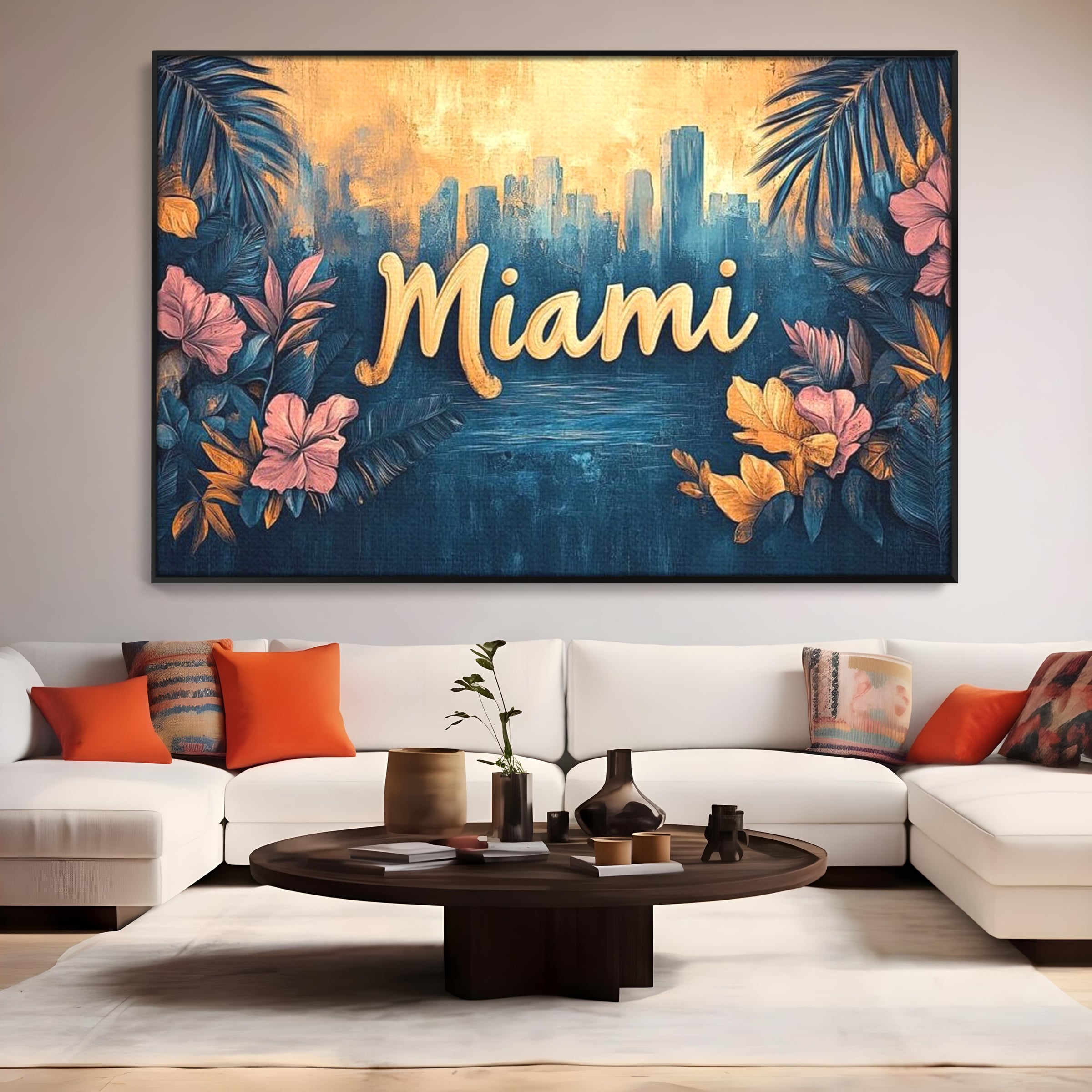 Tablou Canvas Premium LuxCanva® F1012, Miami, Orasul Soarelui , Tropical, Exotic, Apus, Vacanta, Florida, Distractie, Living, Birou, Culori vibrante